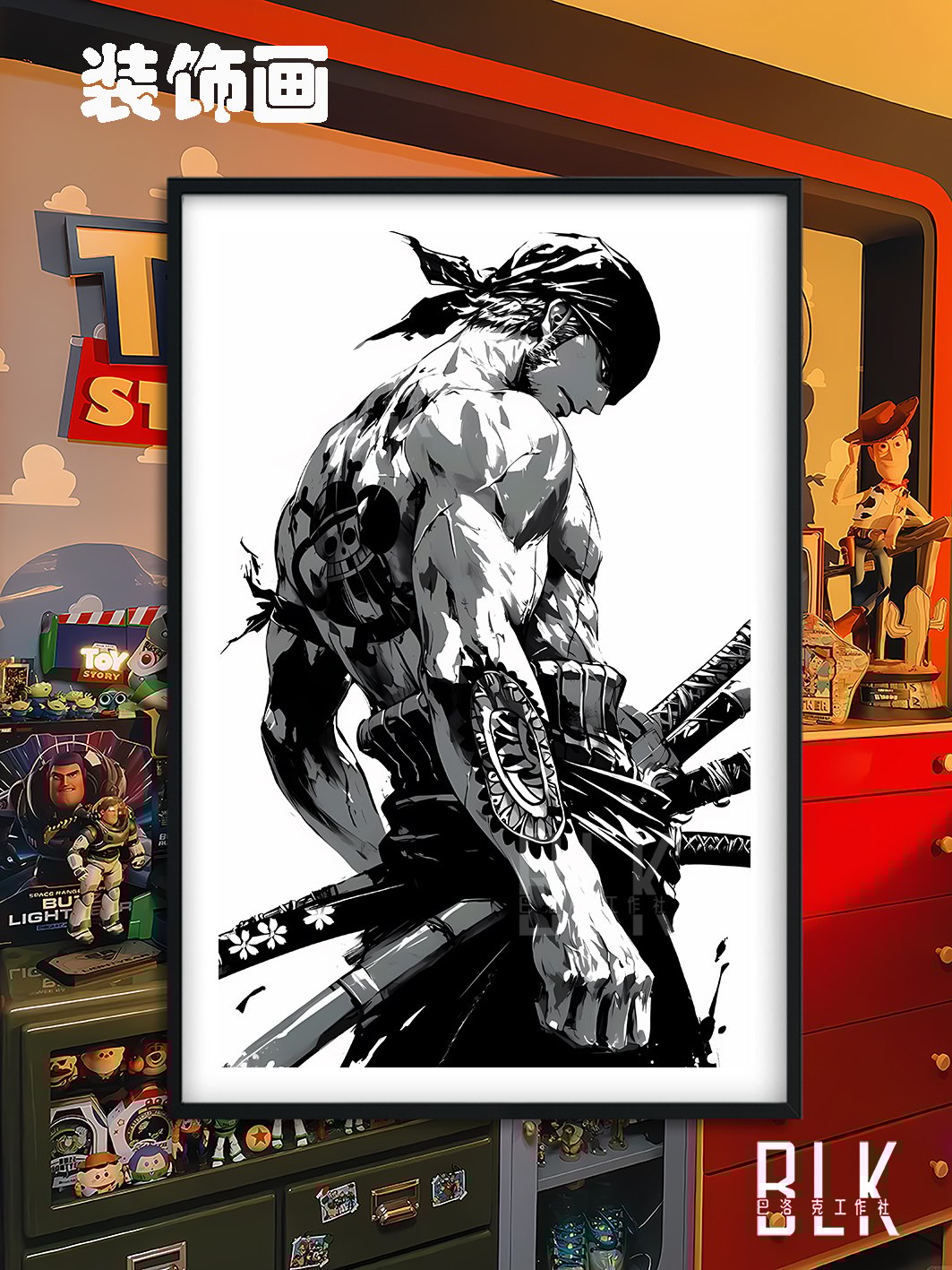 【週邊】巴洛克-水墨索隆Zoro劍豪海賊王onepiece路飛佐羅動漫裝飾畫