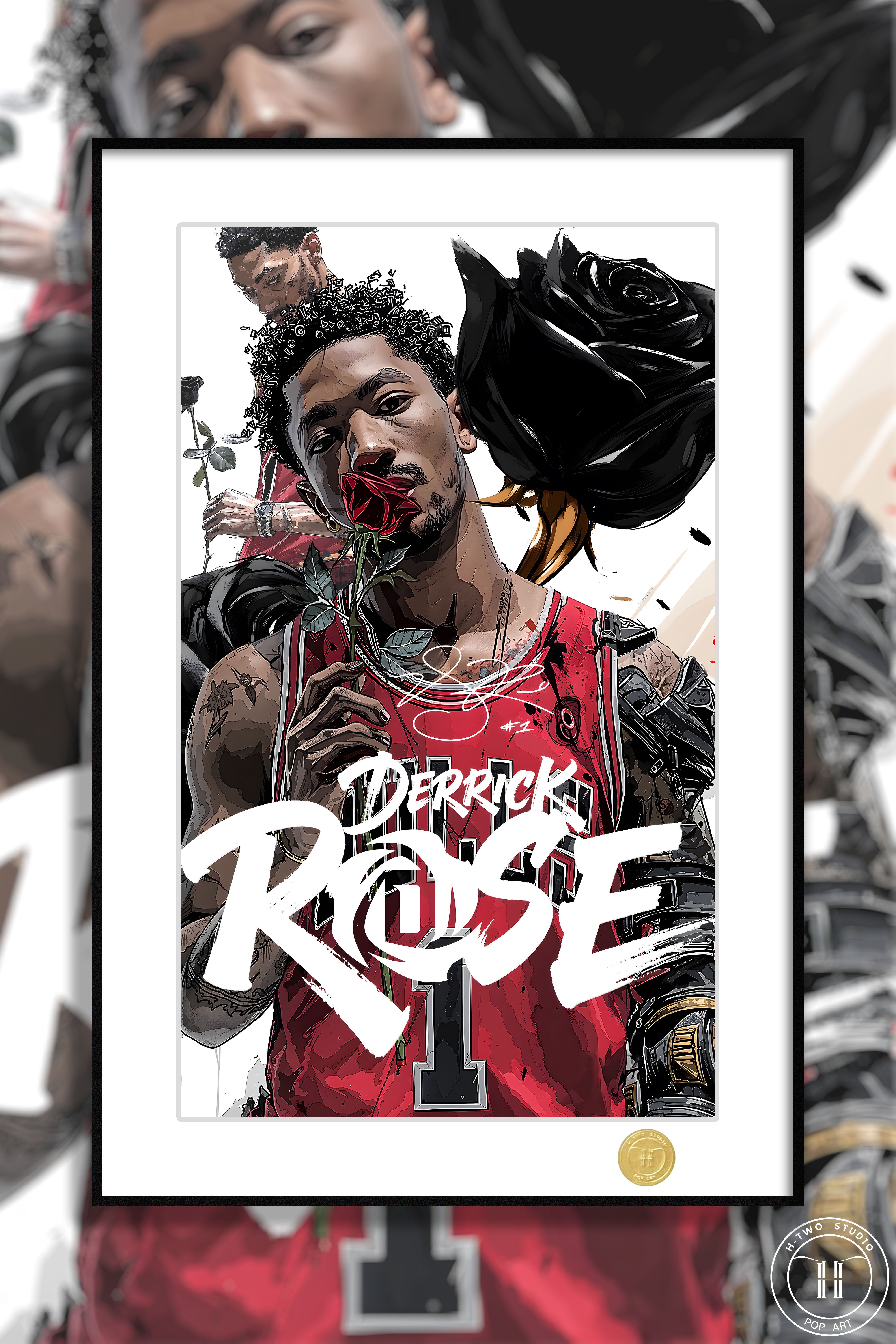 【週邊】H2工作室-風城玫瑰 德里克羅斯NBA芝加哥公牛隊羅斯裝飾畫