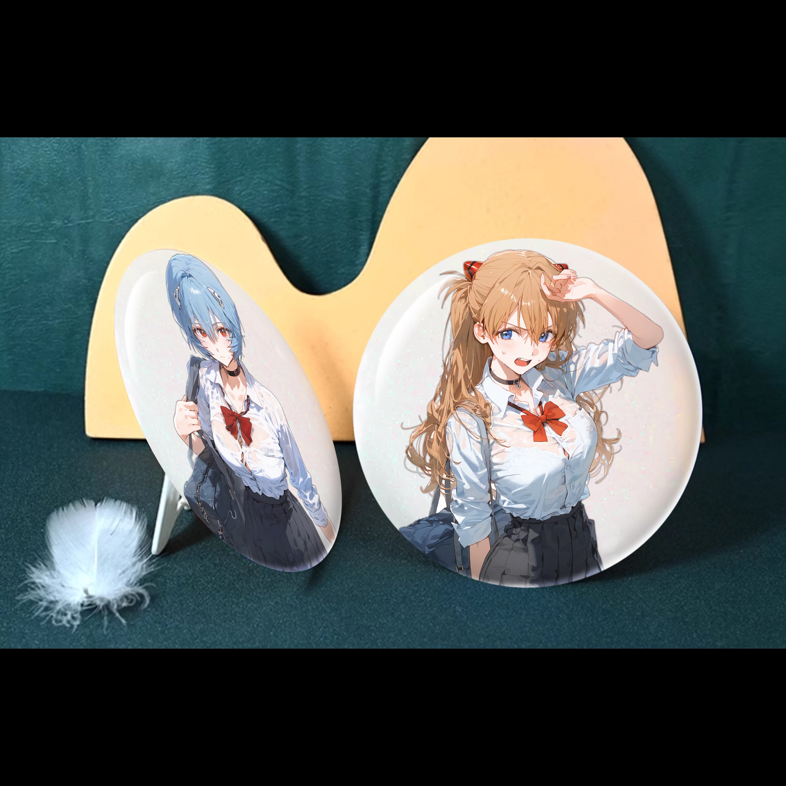 【週邊】阿喵畫社－新世紀福音戰士 綾波麗＆明日香 幻彩徽章桌面擺件