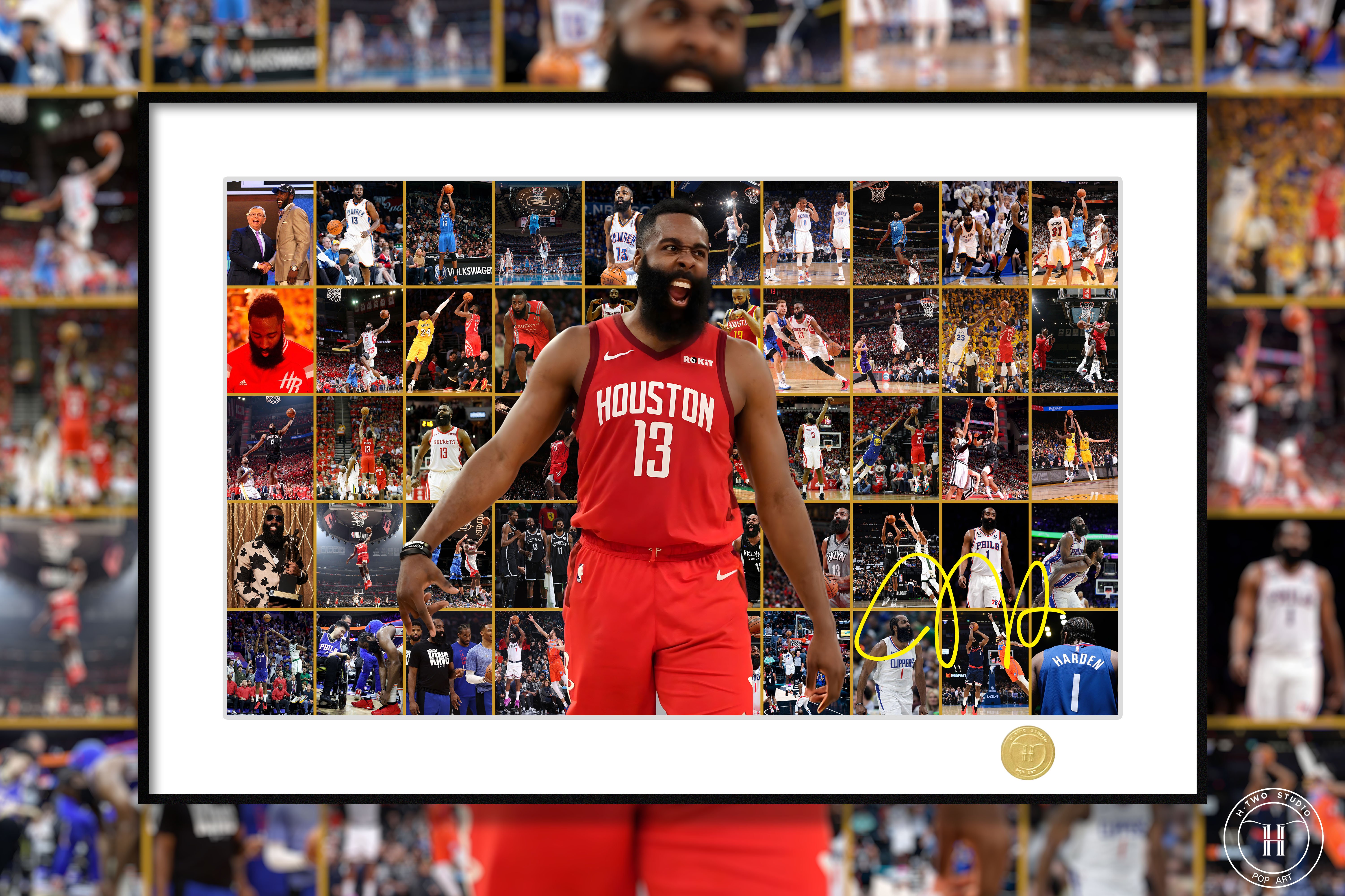 【週邊】H2工作室-留在巔峰 詹姆斯哈登 NBA快船火箭籃網大鬍子哈登裝飾畫