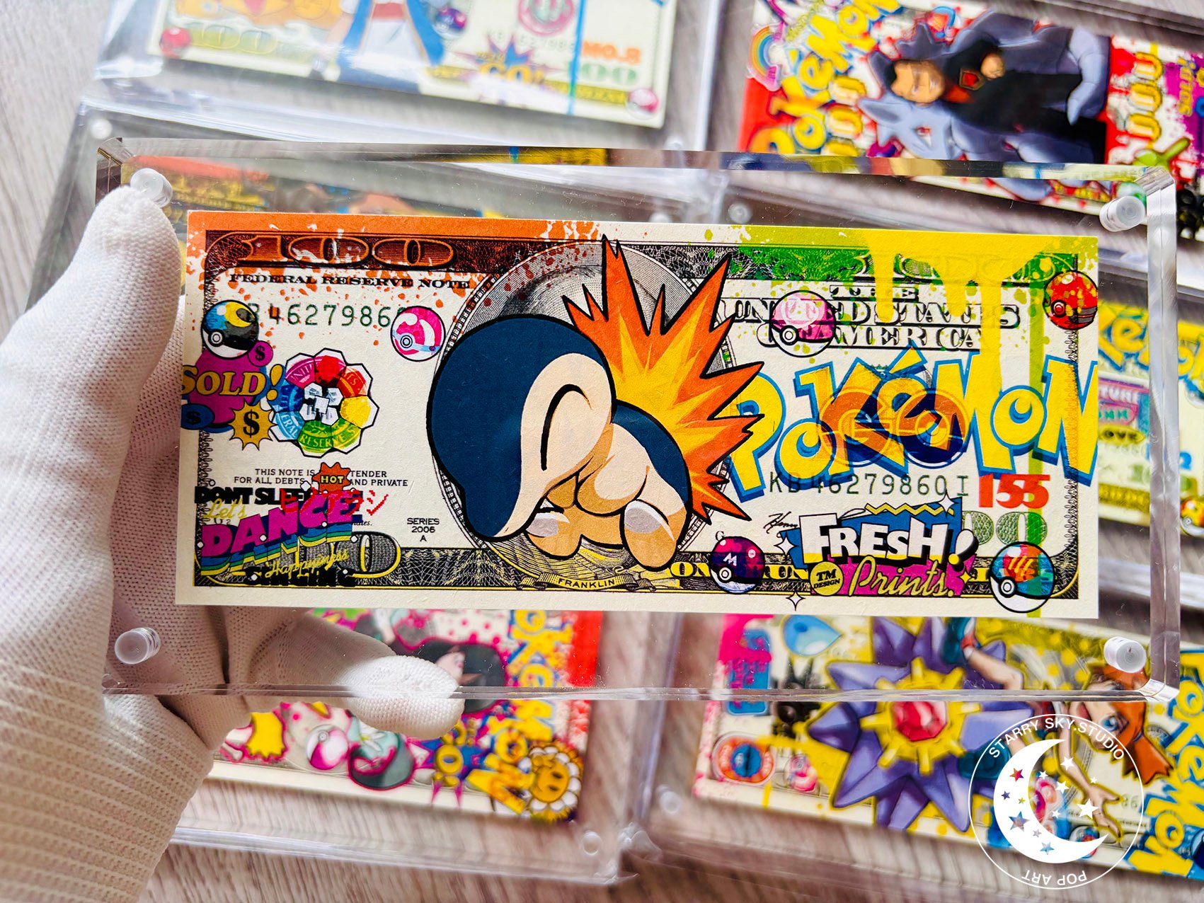 【週邊】星空工作室-寶可夢第二世代禦三家美金版畫磚 菊草葉火球鼠小鋸鱷神奇寶貝
