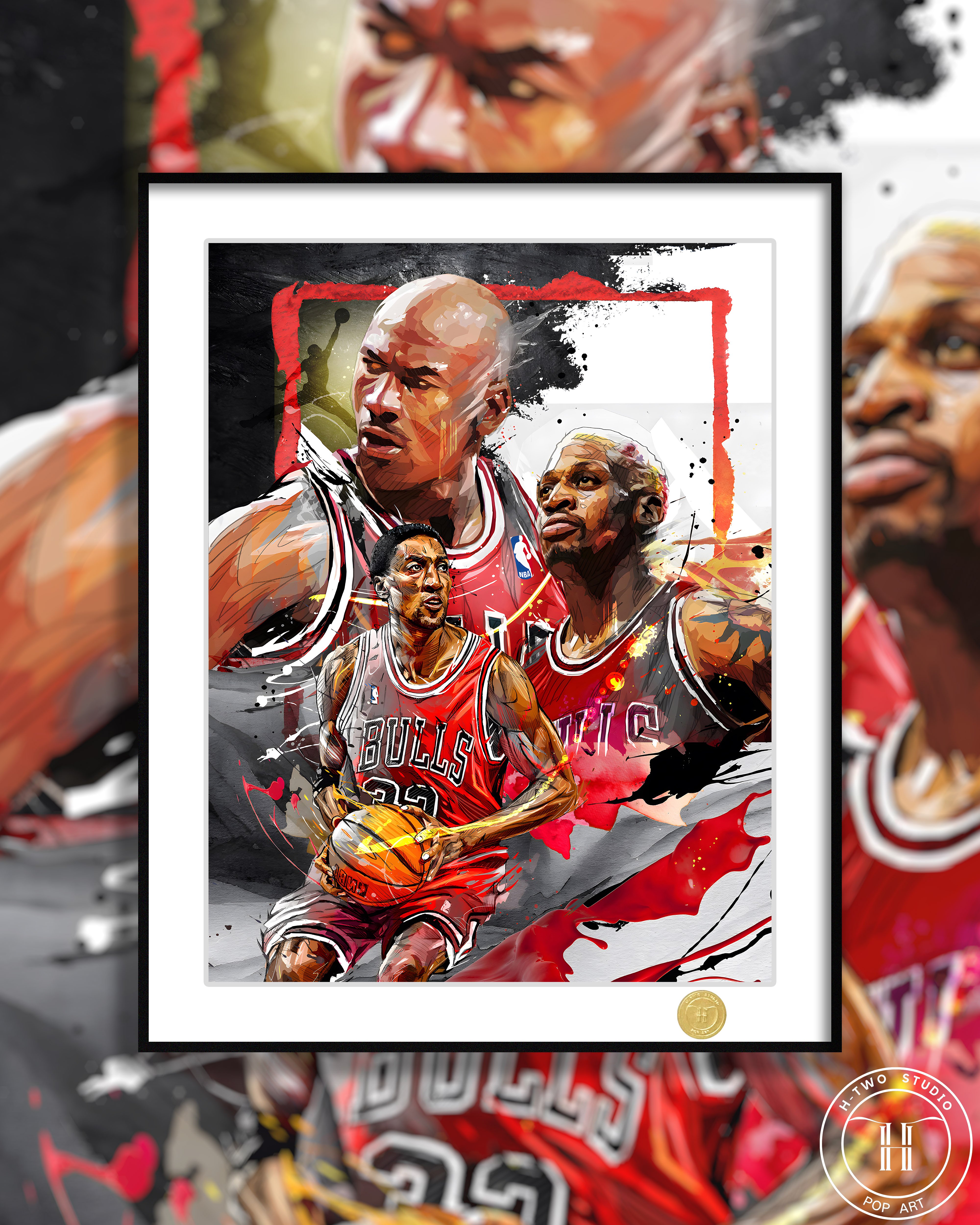 【週邊】H2工作室-OG 公牛三巨頭 喬登皮朋羅德曼NBA公牛裝飾畫