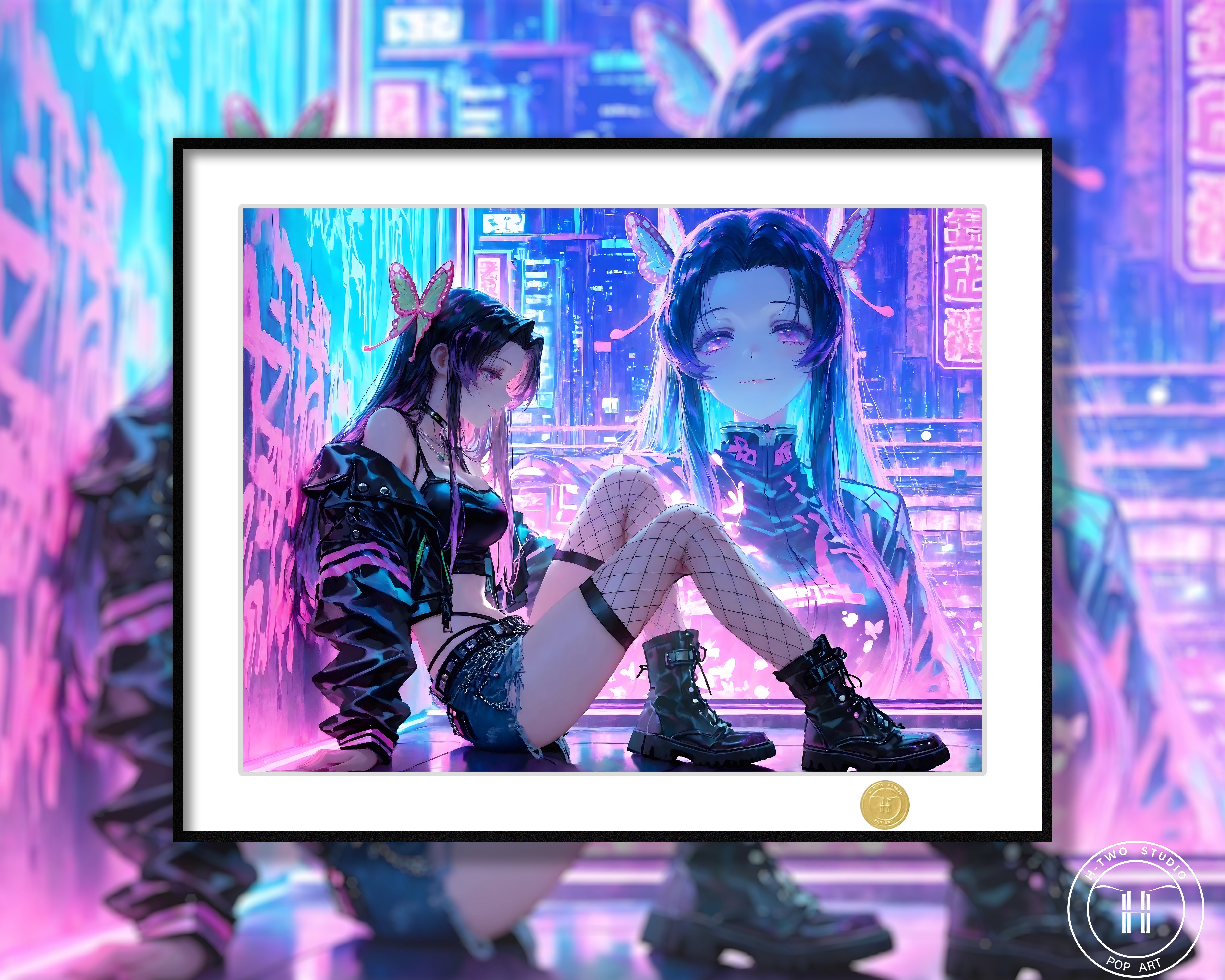 【週邊】H2工作室-賽博香奈惠 鬼滅之刃花柱鬼殺隊蝴蝶忍動漫二次元裝飾畫