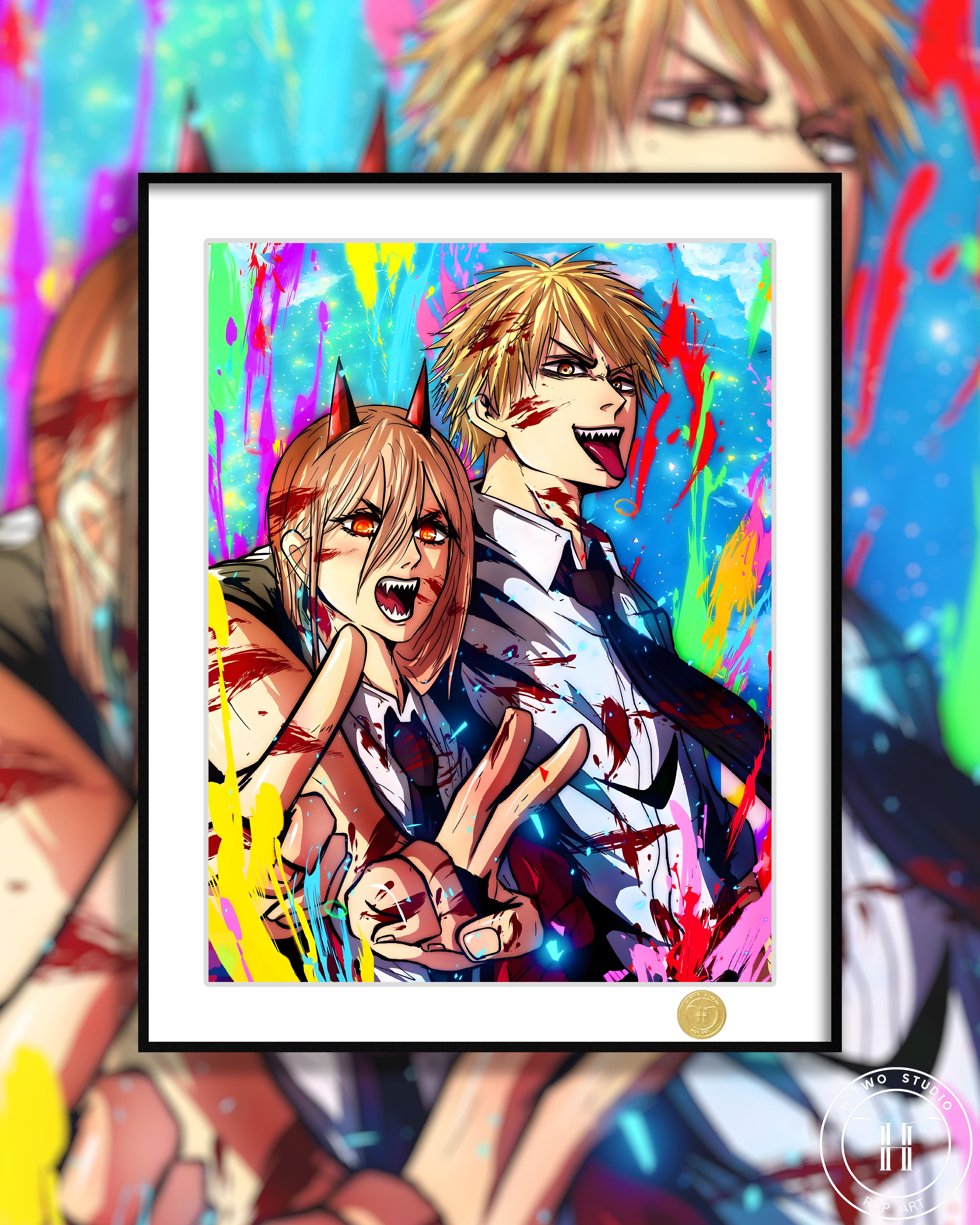 【週邊】H2工作室-塗鴉電次帕瓦 電鋸人鏈鋸人ChainsawMan血魔人裝飾畫