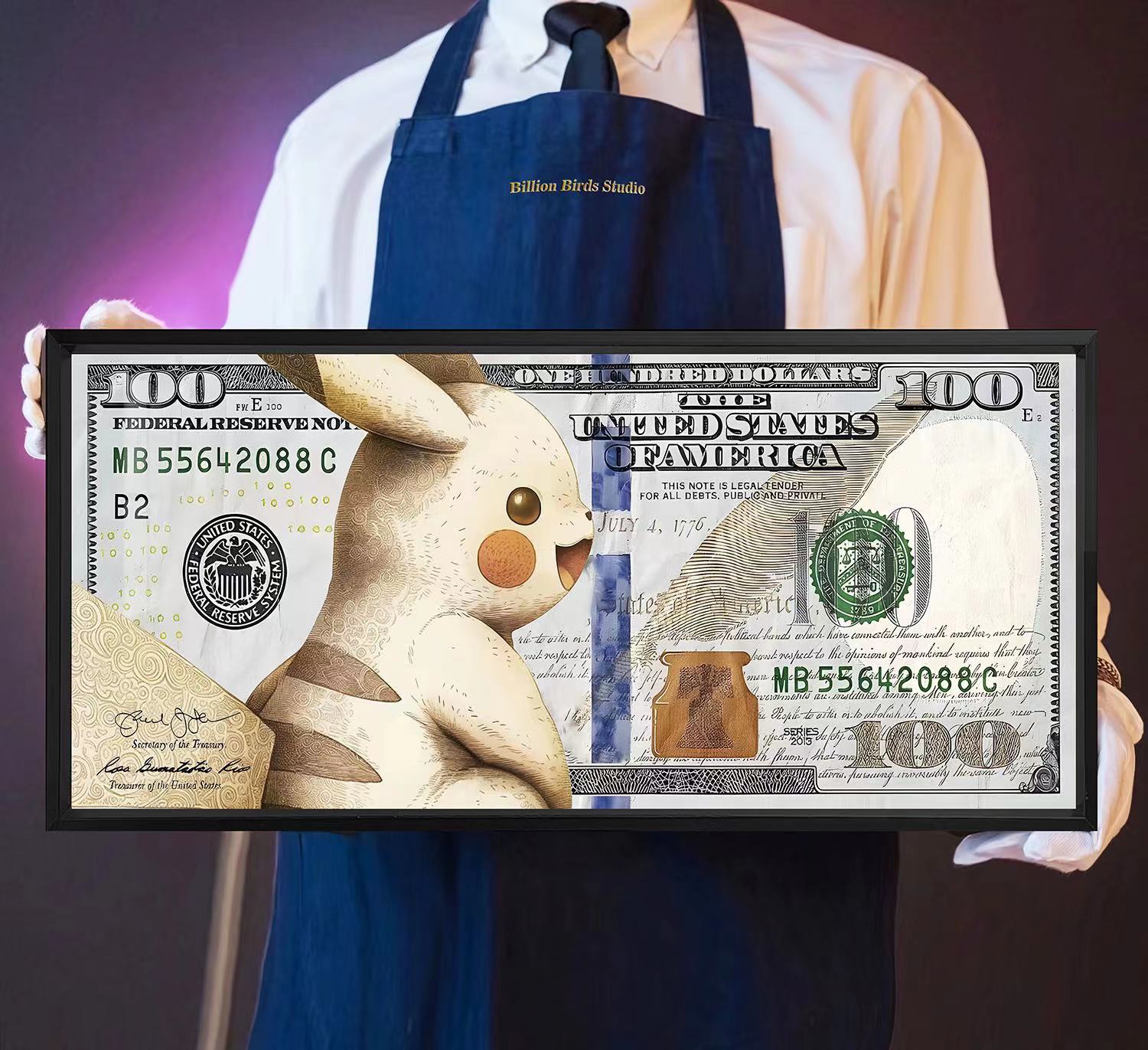 【週邊】千鳥社-寶可夢皮卡丘美元潮流招財裝飾畫