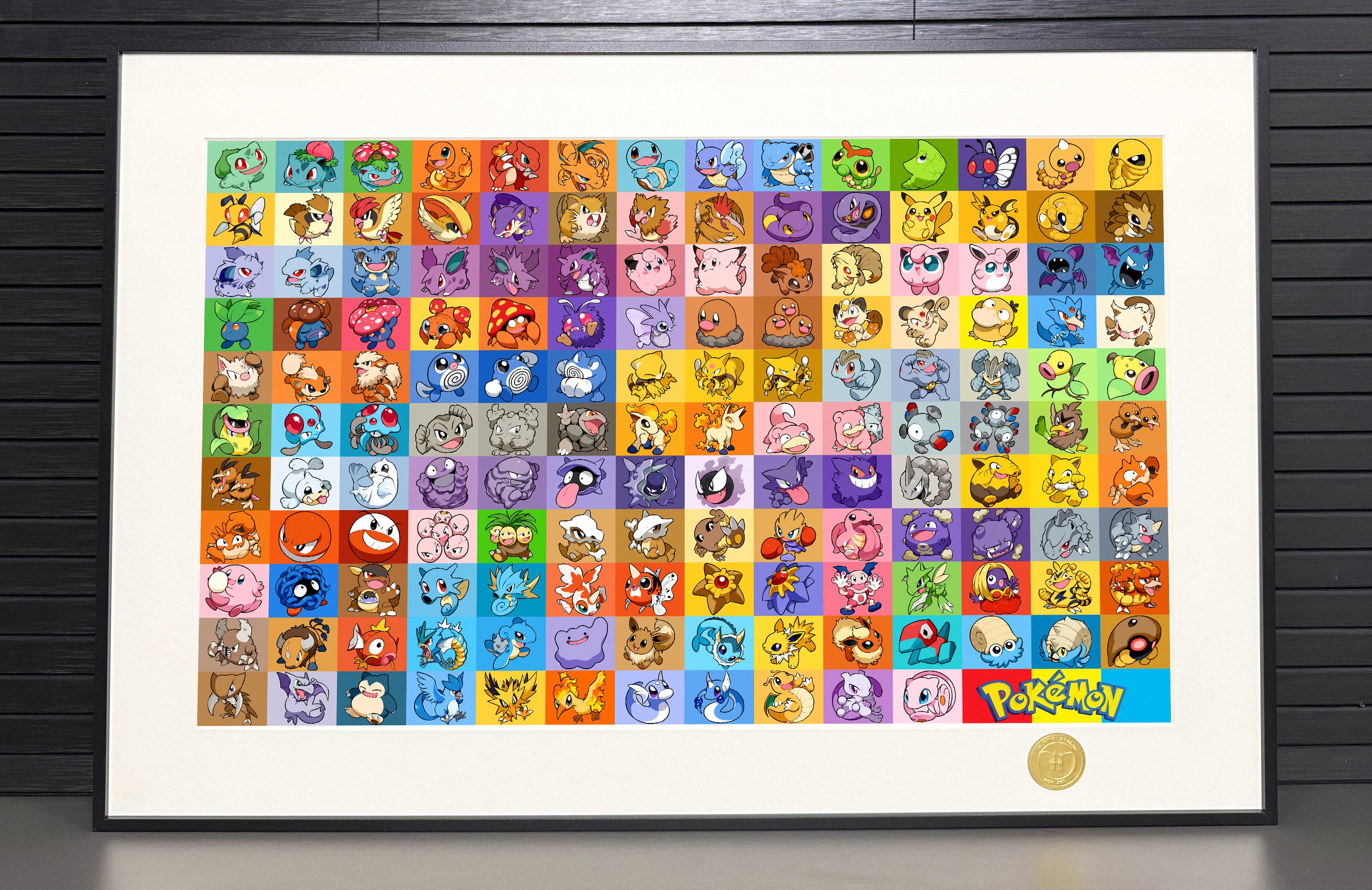 【週邊】H2工作室-寶可夢第一代 神奇寶貝皮卡丘耿鬼伊布超夢幻禦三家裝飾畫