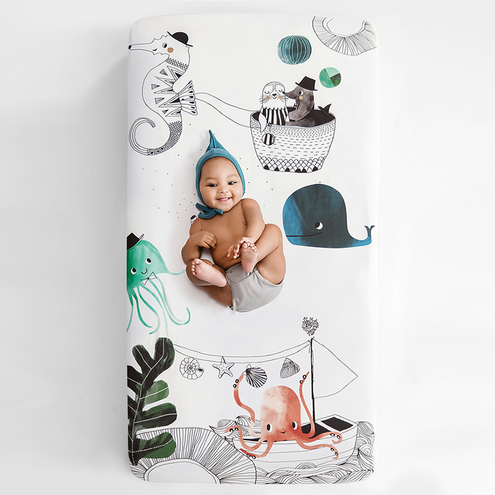 美國RookieHumans 嬰兒床純棉絲柔床包(深海愛戀)