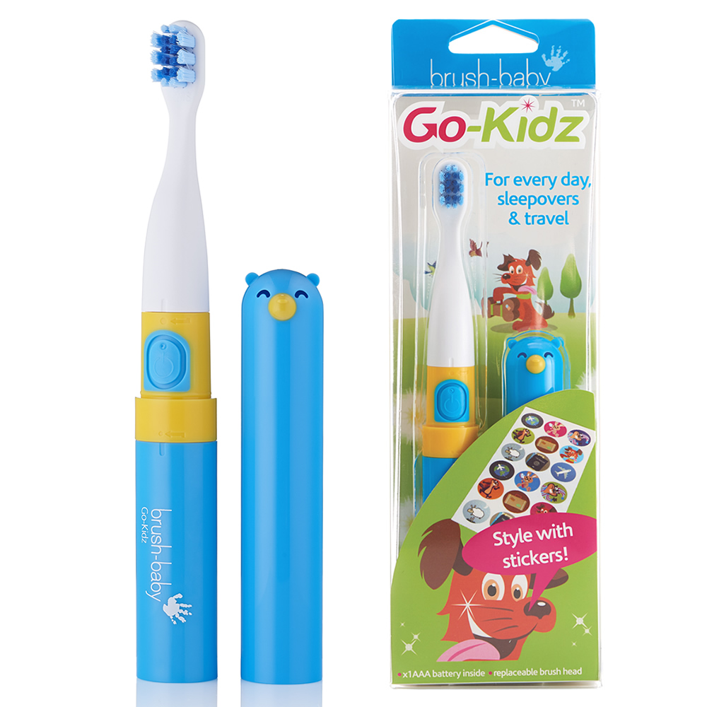 英國brush-baby 外出攜帶型GoKidz聲波電動牙刷(粉藍)