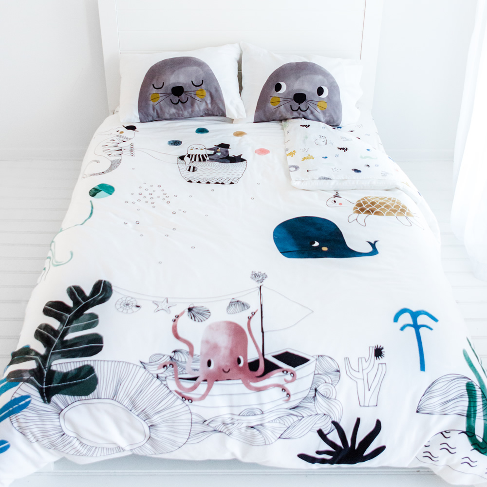 美國RookieHumans 純棉絲柔被套床包組Full(深海愛戀)