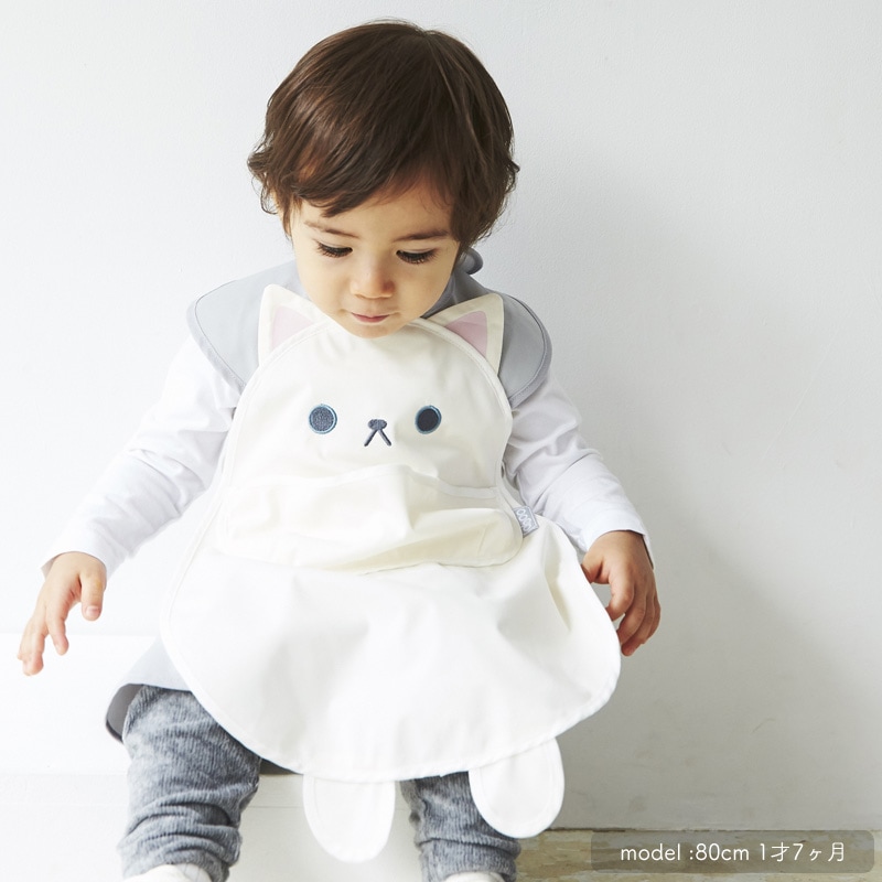 日本ABOO 動物造型長版圍裙(白貓貓)