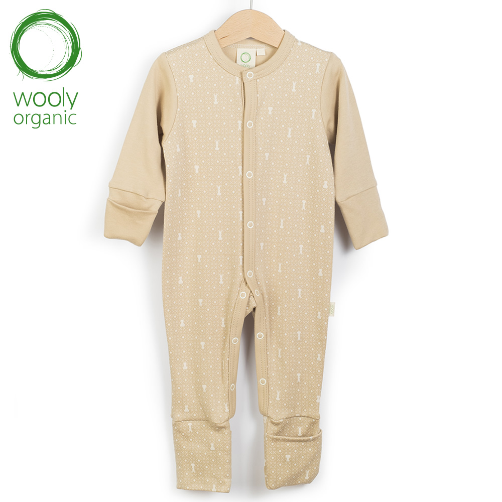 WoolyOrganic有機棉絨 前開襟長袖連身褲(丹蜜深棕)