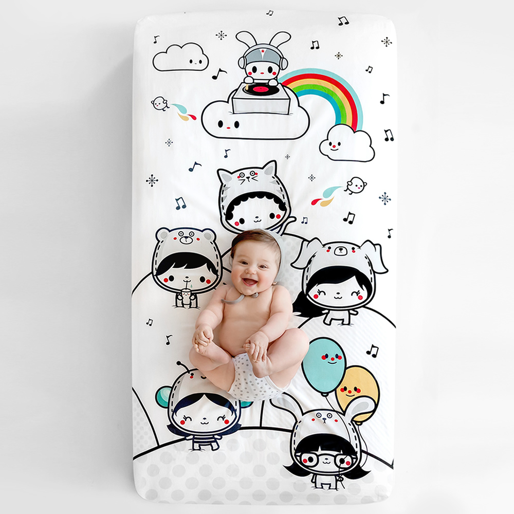 美國RookieHumans 嬰兒床純棉絲柔床包(我的搖籃派對)