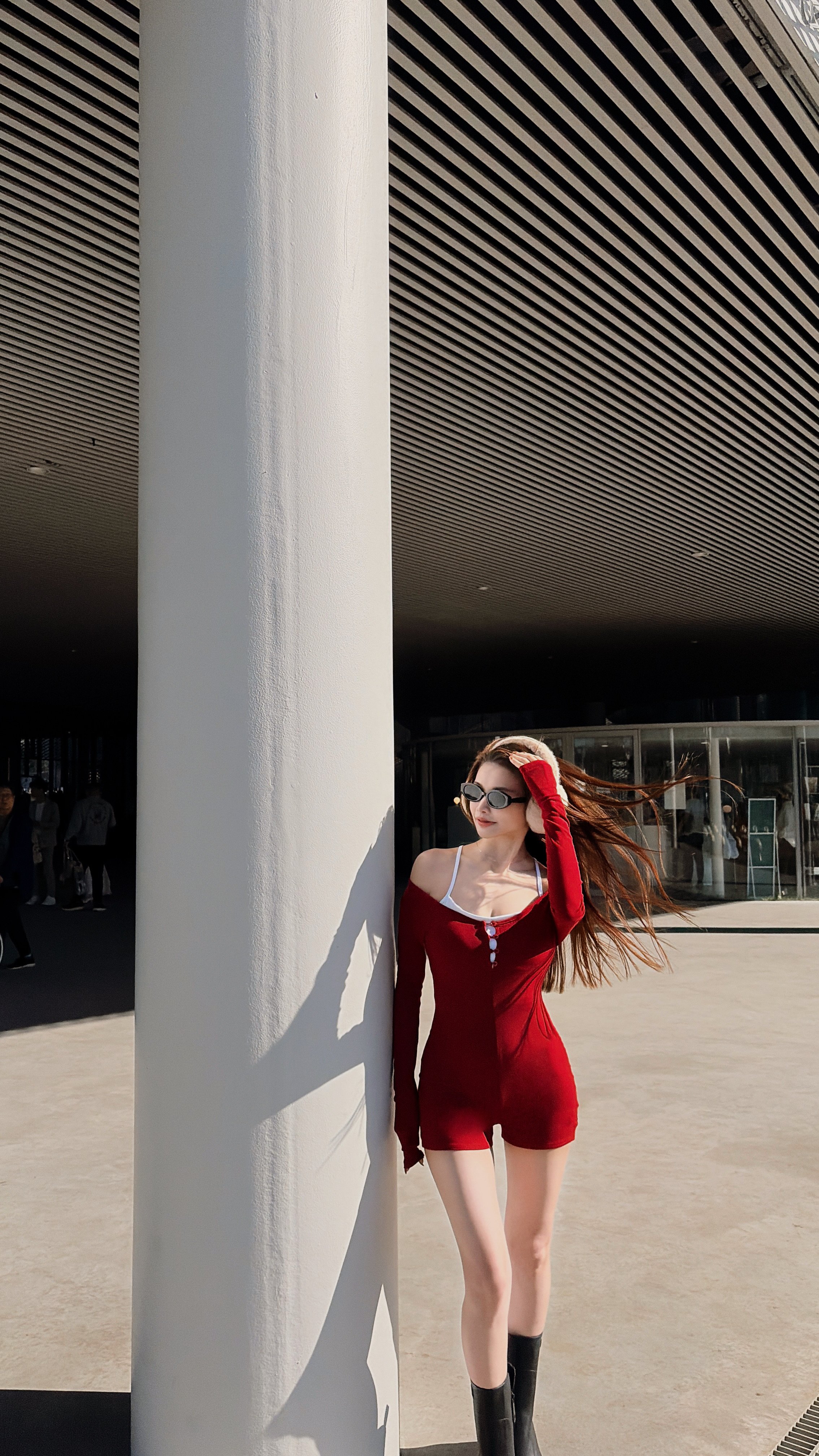 2026PILATES好身材排扣磨毛連體褲套裝(附BRATOP) 紅