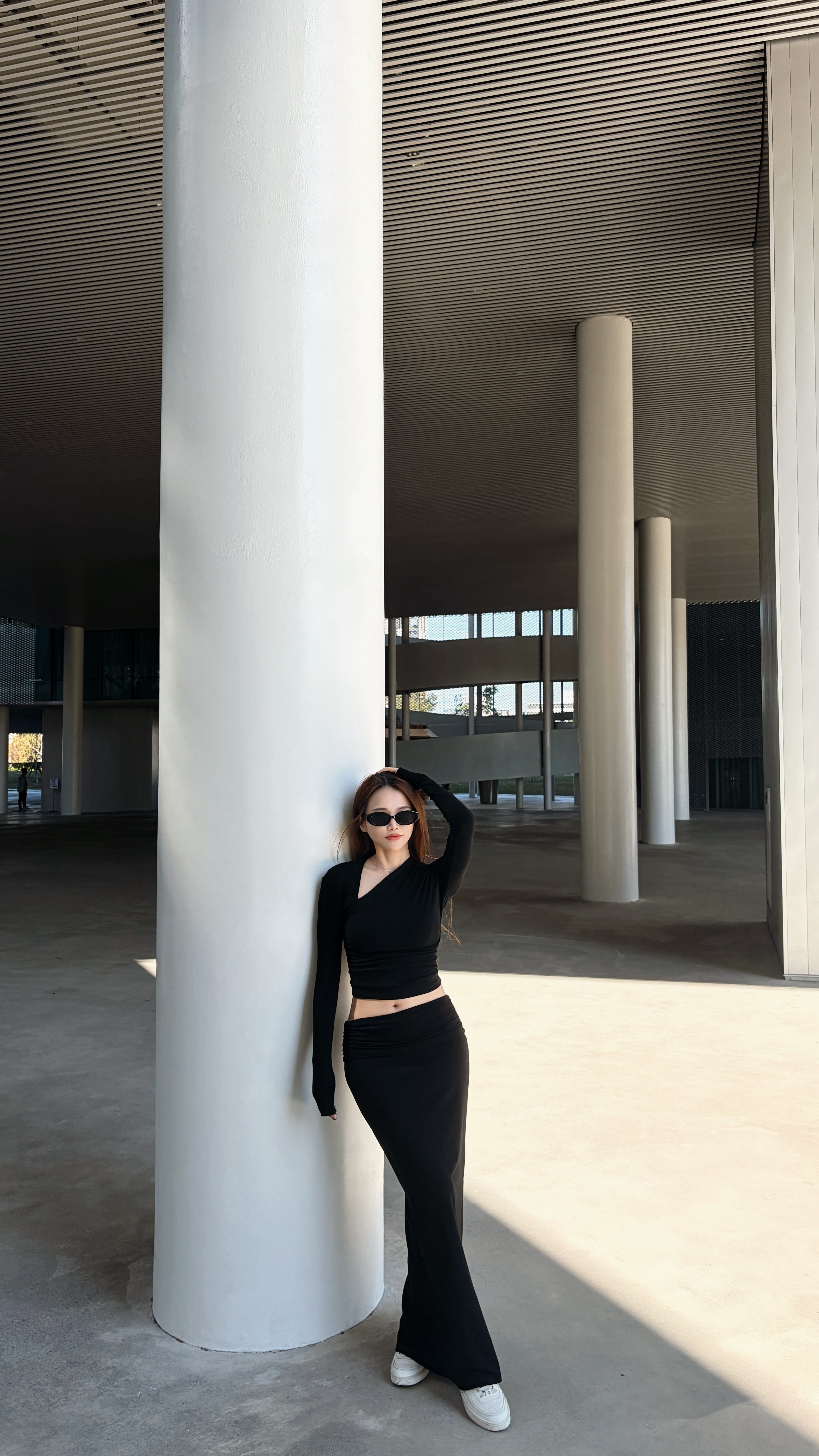 2026PILATES自留款保暖內刷毛斜領長裙套裝 黑