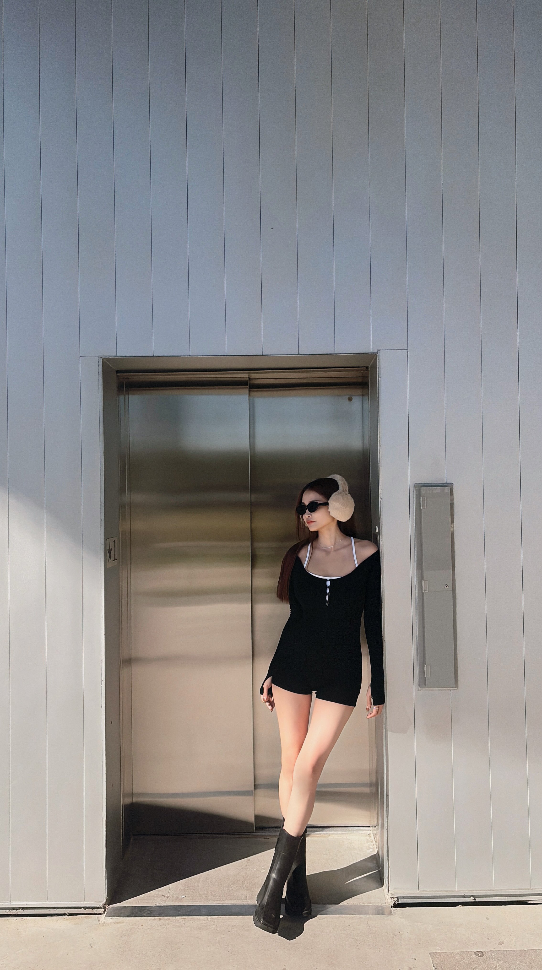 2026PILATES好身材排扣磨毛連體褲套裝(附BRATOP) 黑