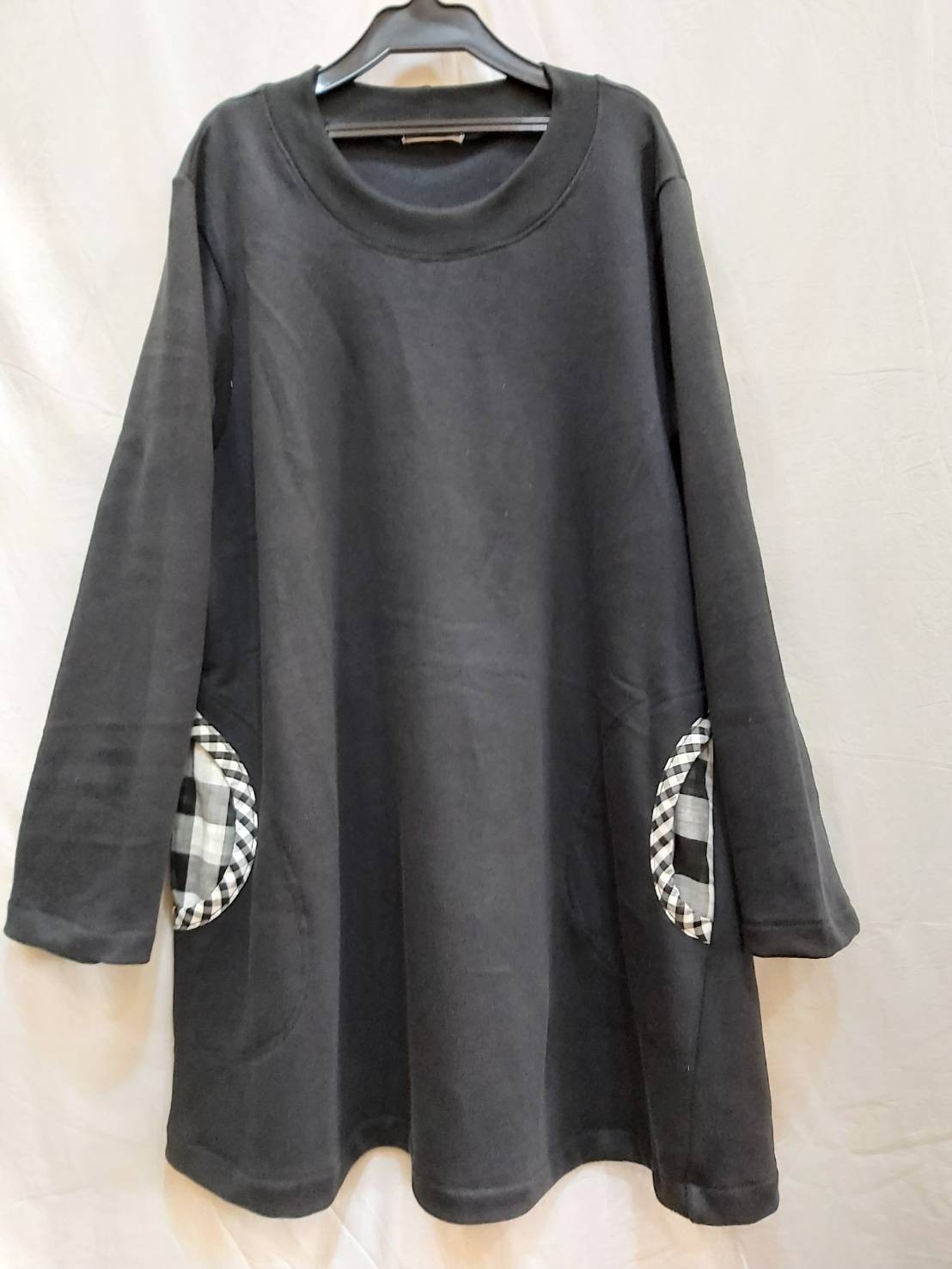 SEDA 大尺碼 圓領口袋格紋加長上衣