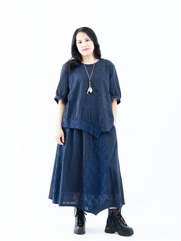 SEDA  大尺碼腰頭整圈鬆緊帶.裙子拼接蕾絲裙~腰頭30英吋拉開52英吋~1116002