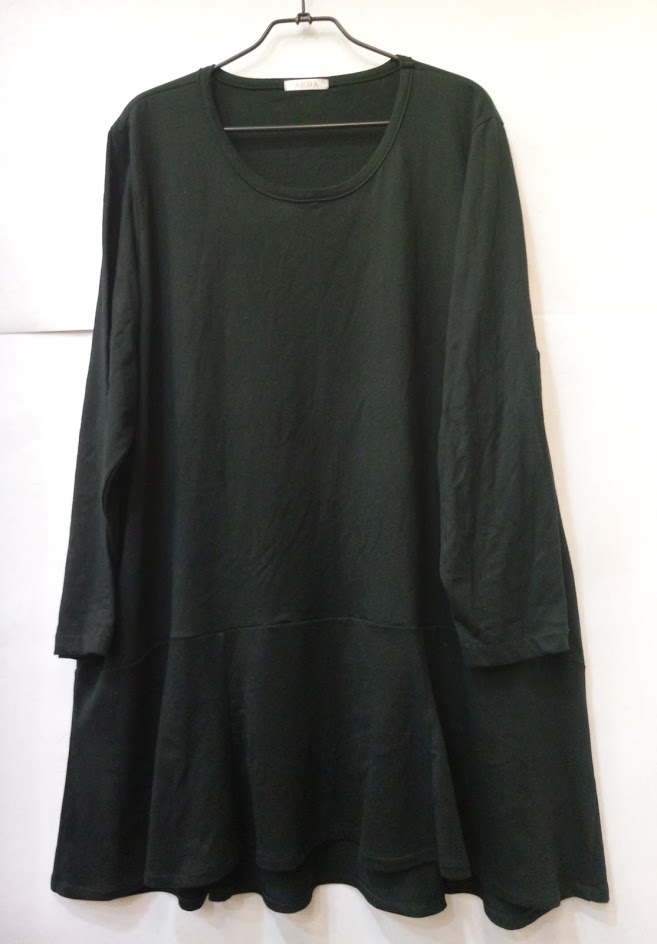 SEDA 超大尺碼 圓領長袖下擺荷葉裙擺洋裝兼長版上衣100-150公斤皆可以穿）