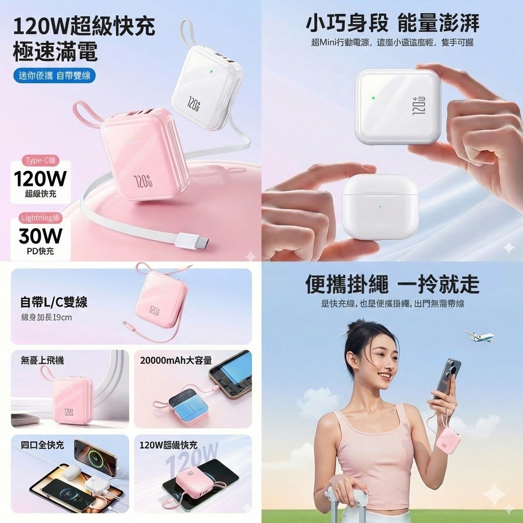 小方塊行動電源 高顏質 CP質超高 行動電源 20000安培  快充120W