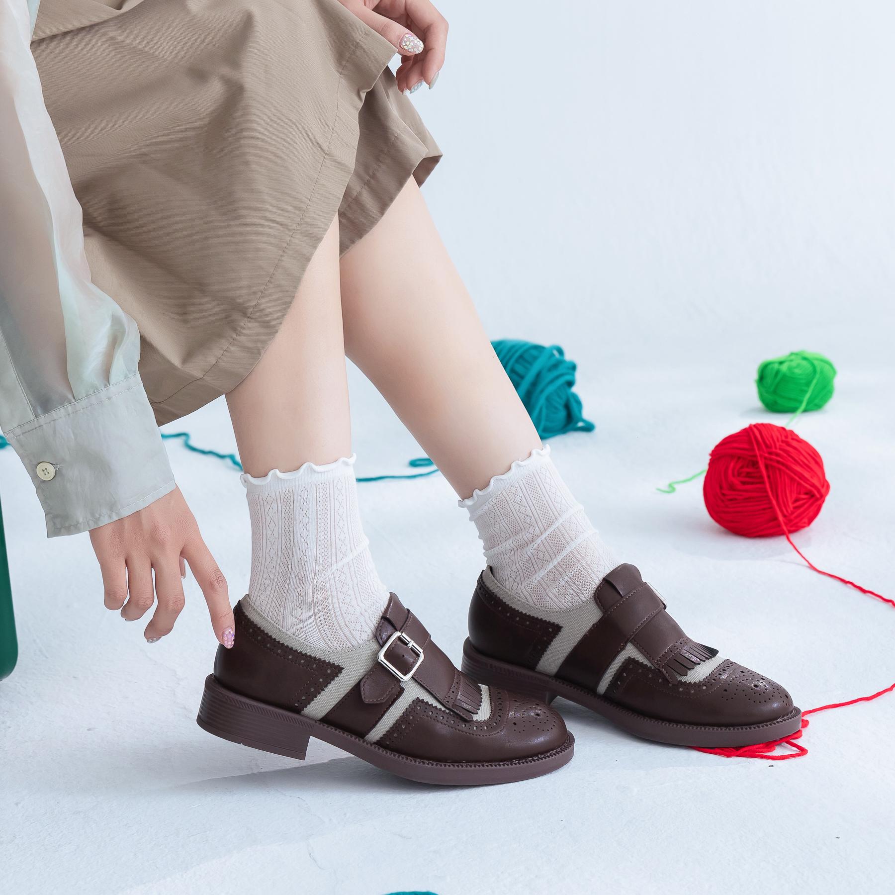 復古英倫風雙色拼接牛津鞋