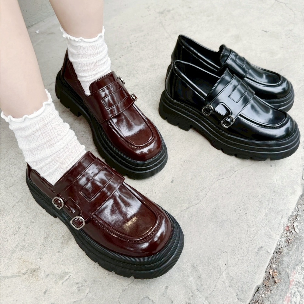 雙扣學院風輕量厚底樂福鞋