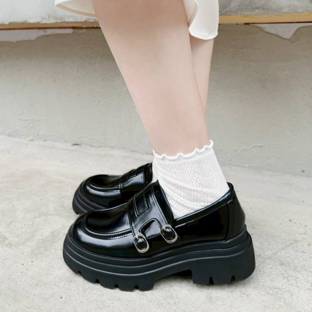 雙扣學院風輕量厚底樂福鞋