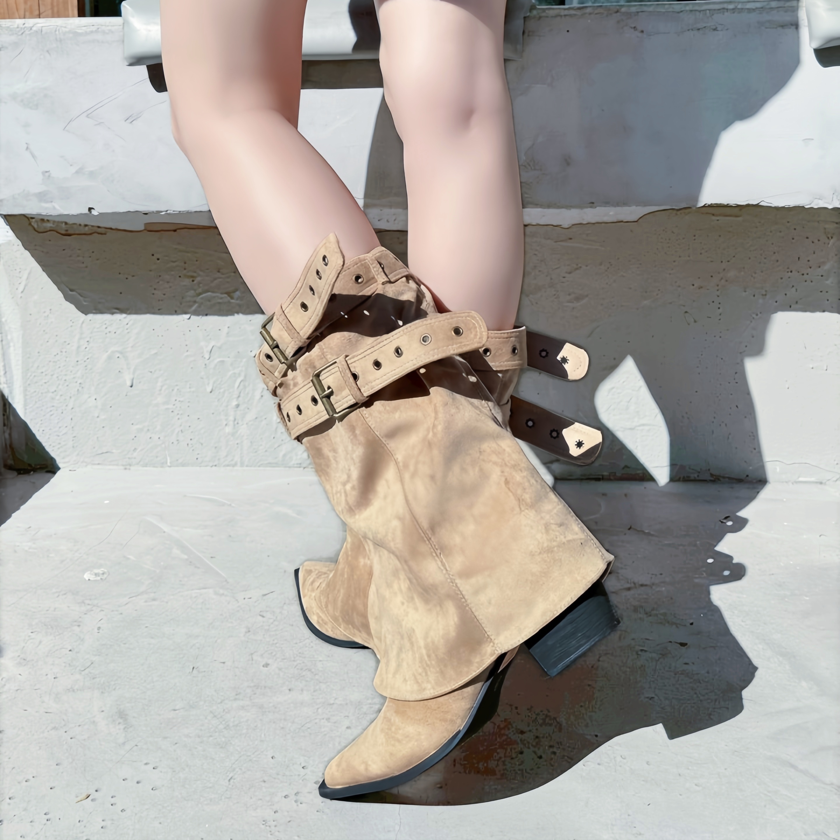 西部風雙環中筒褲管跟靴