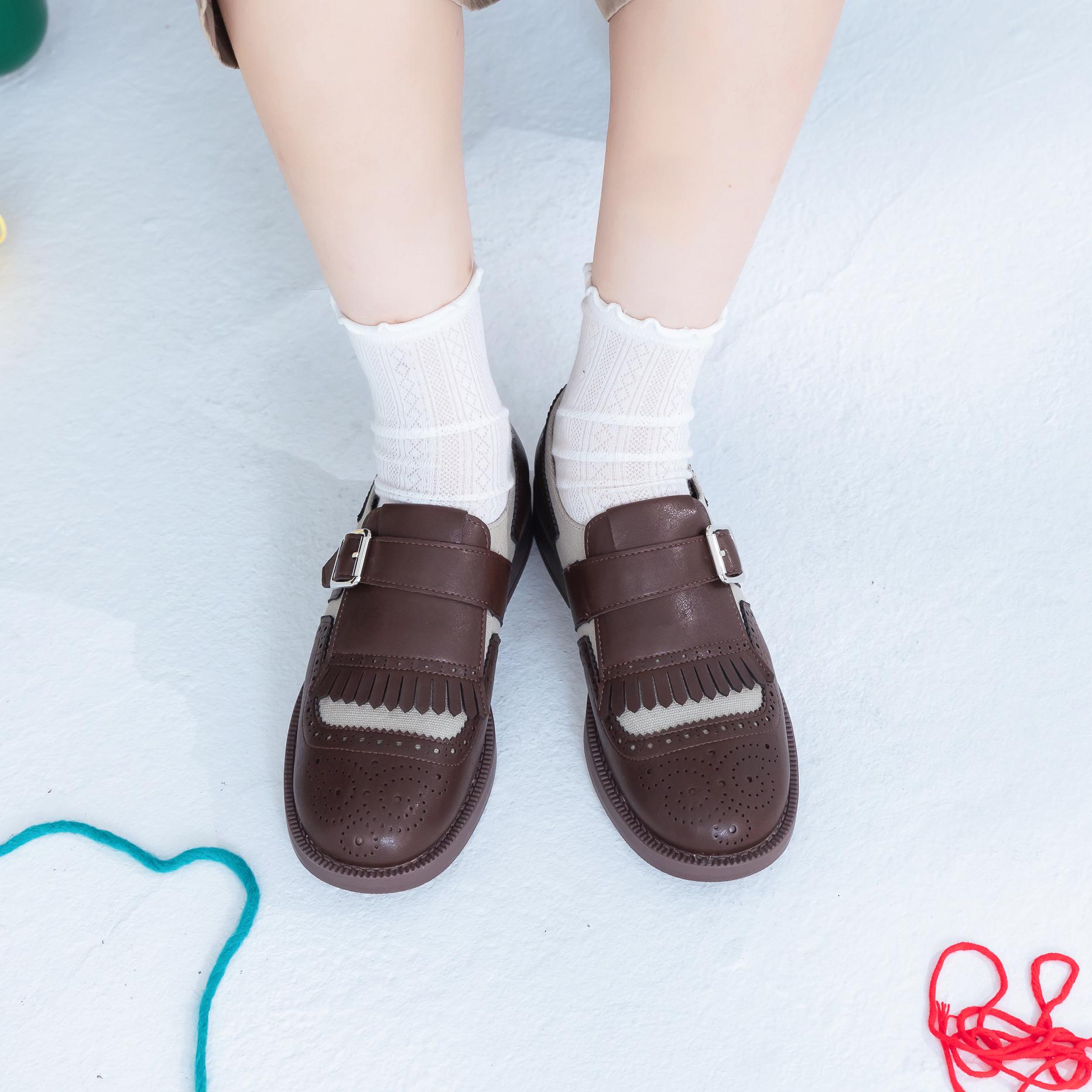 復古英倫風雙色拼接牛津鞋