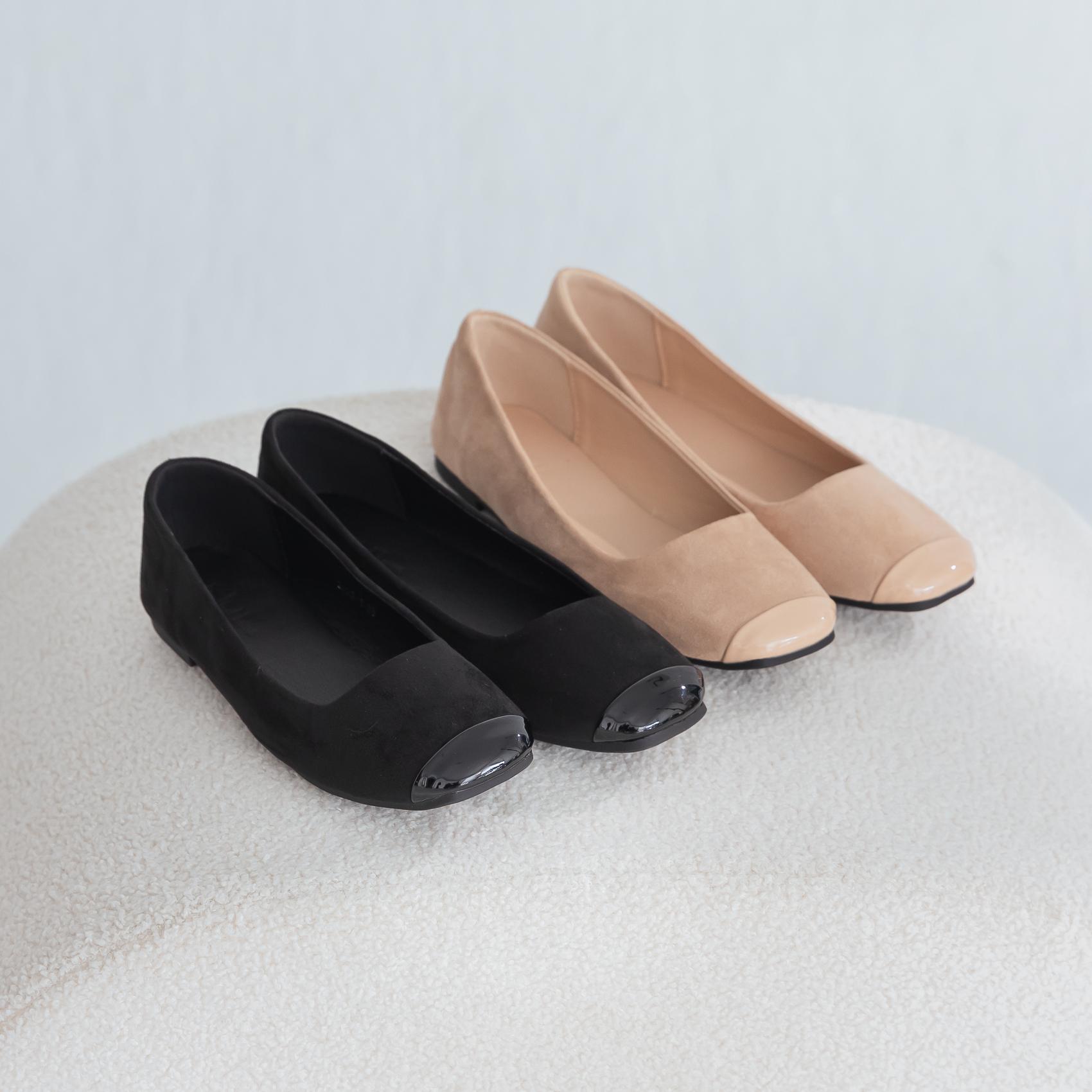 絨布拼接平底娃娃鞋