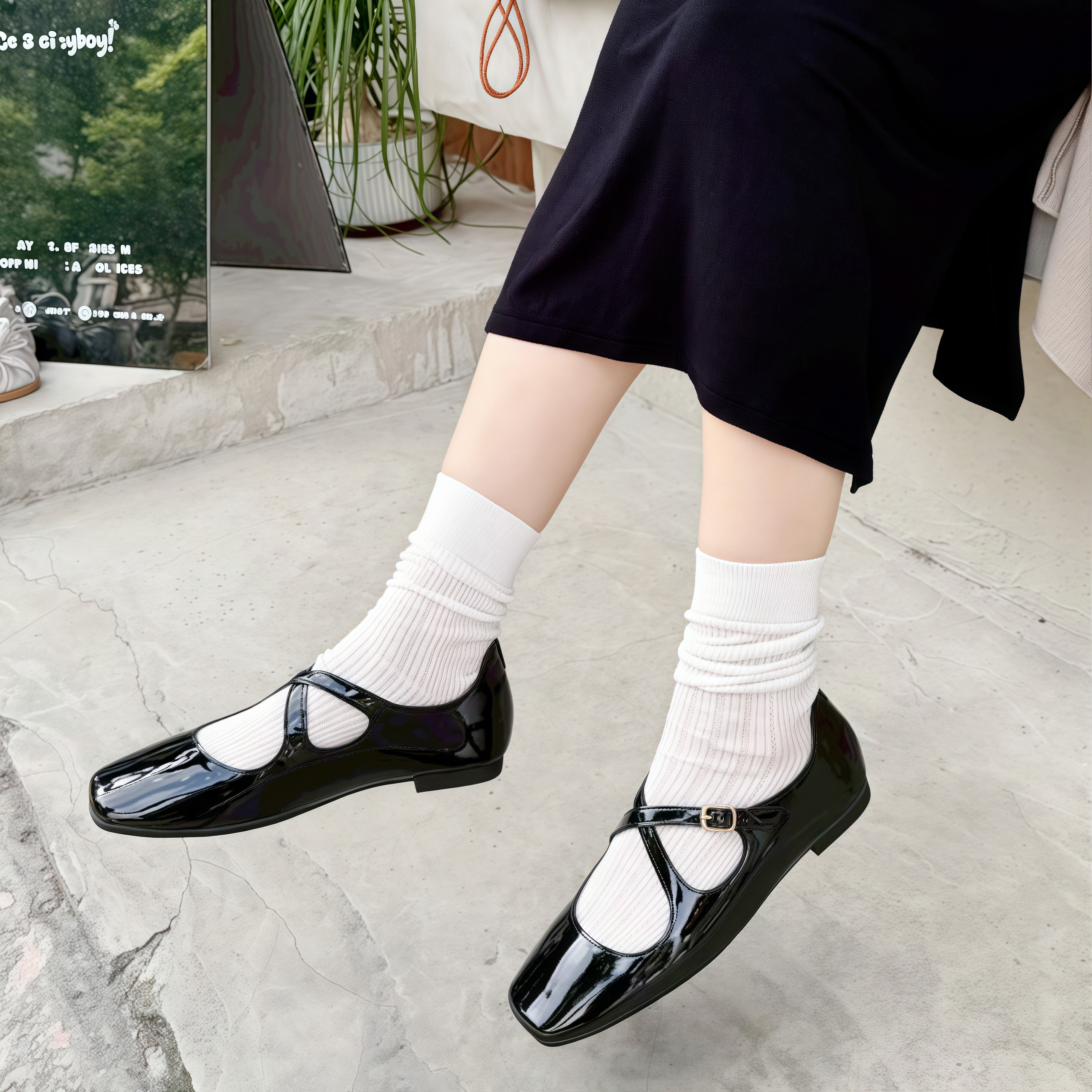 日系交叉繫帶漆皮瑪莉珍鞋