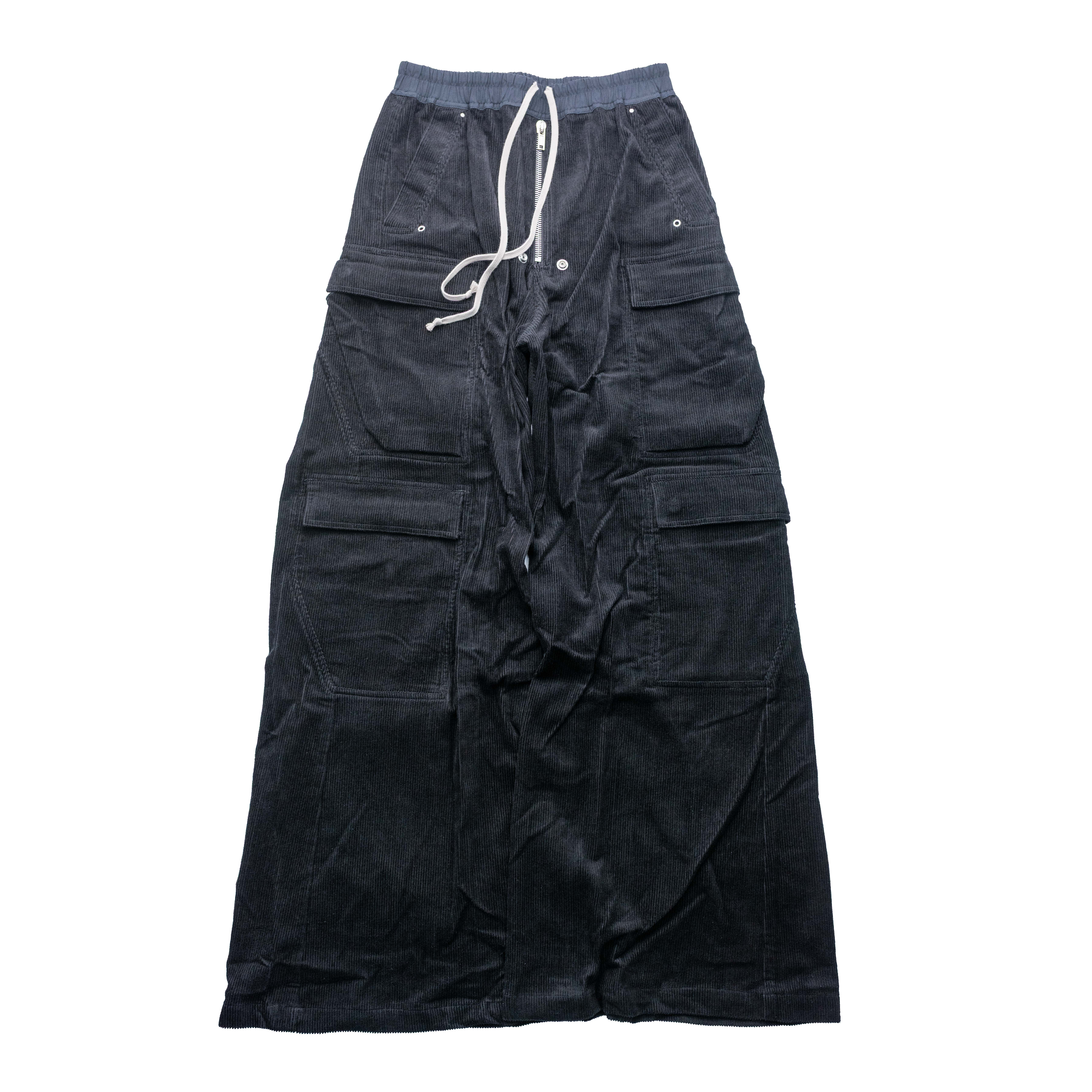 Rick Owens 主線 Cargo Bela 燈芯絨口袋寬褲 黑色