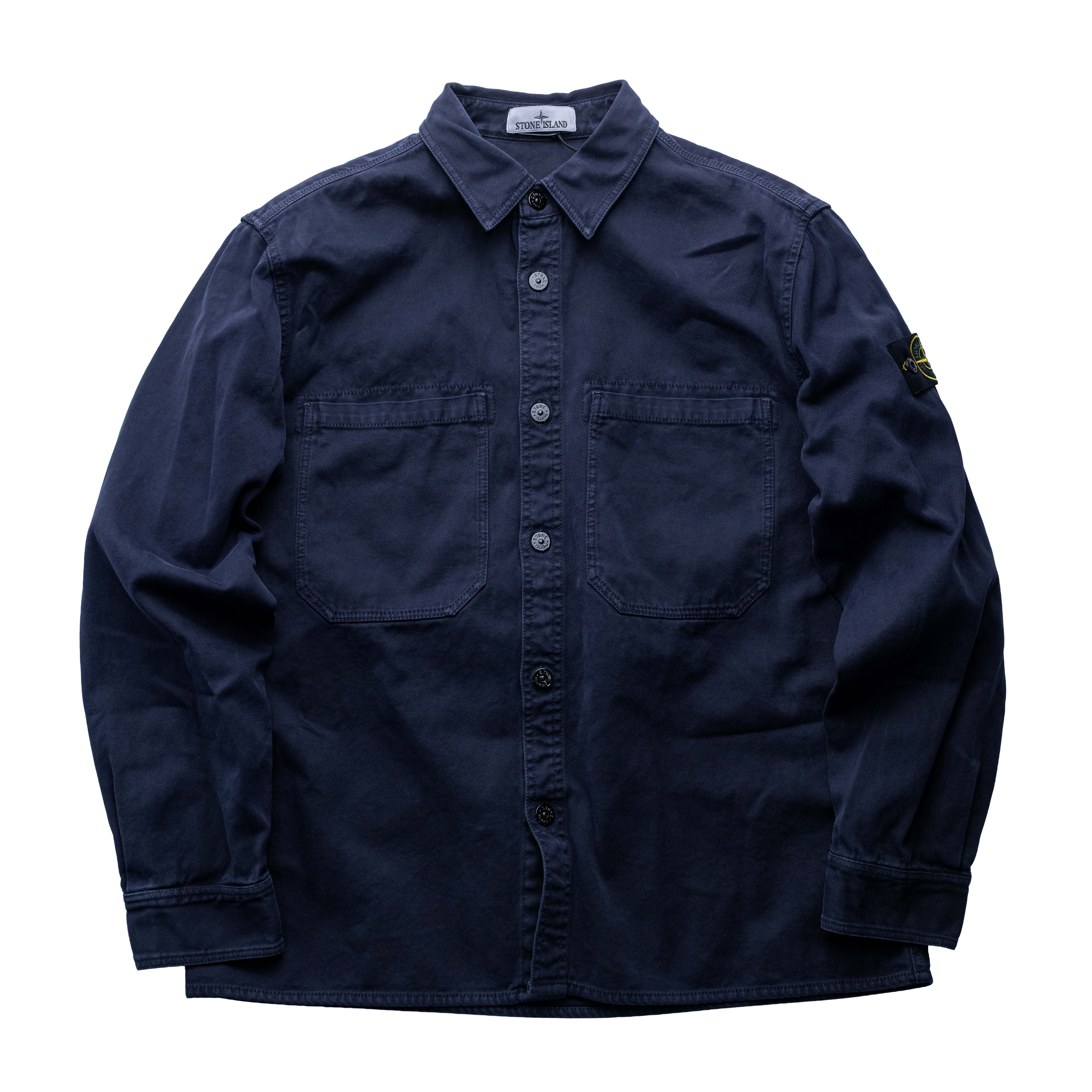 Stone Island 巴拿馬棉鈕扣襯衫外套 深藍