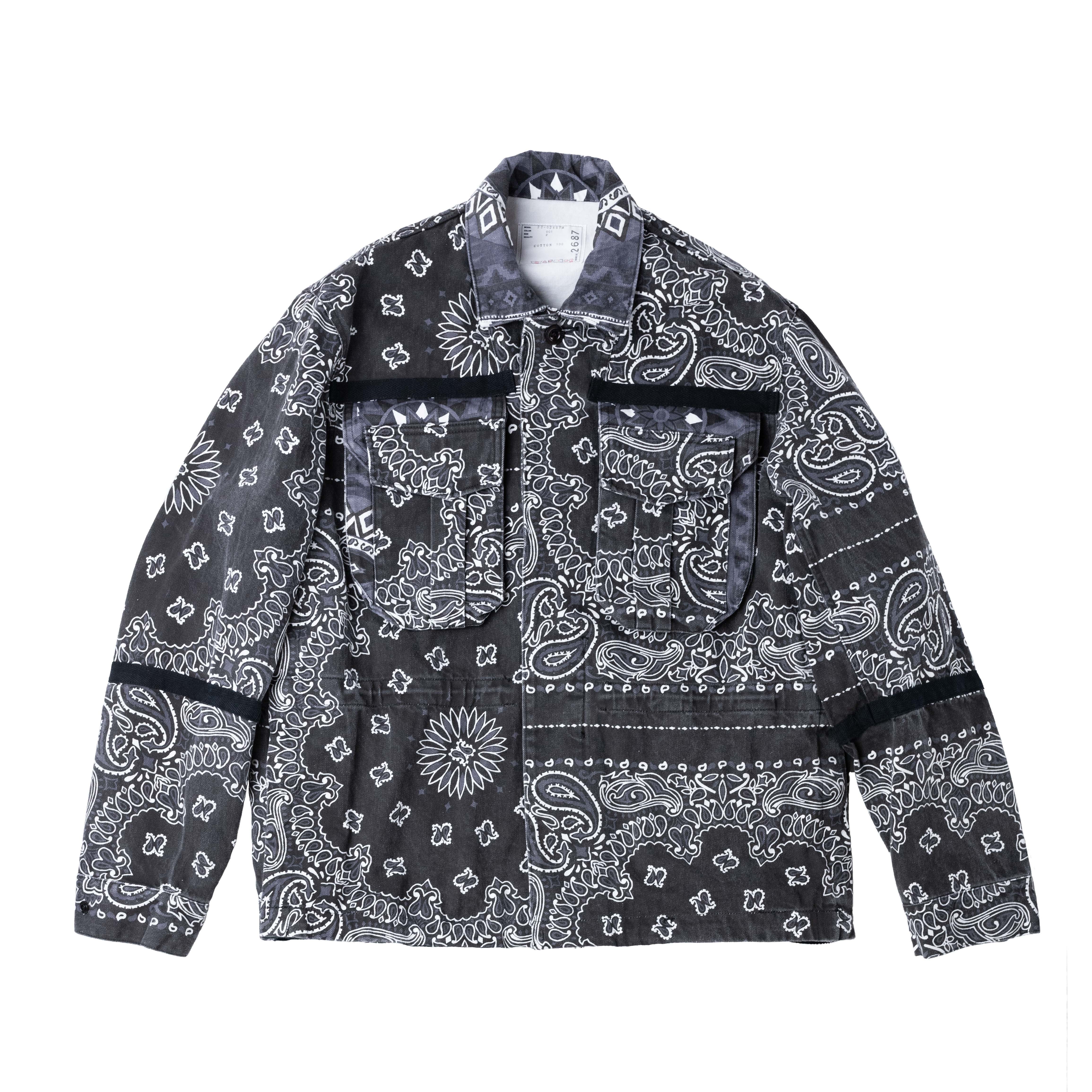 [ Sacai ] Bandana-print cotton-canvas shirt 變形蟲工作外套 黑色