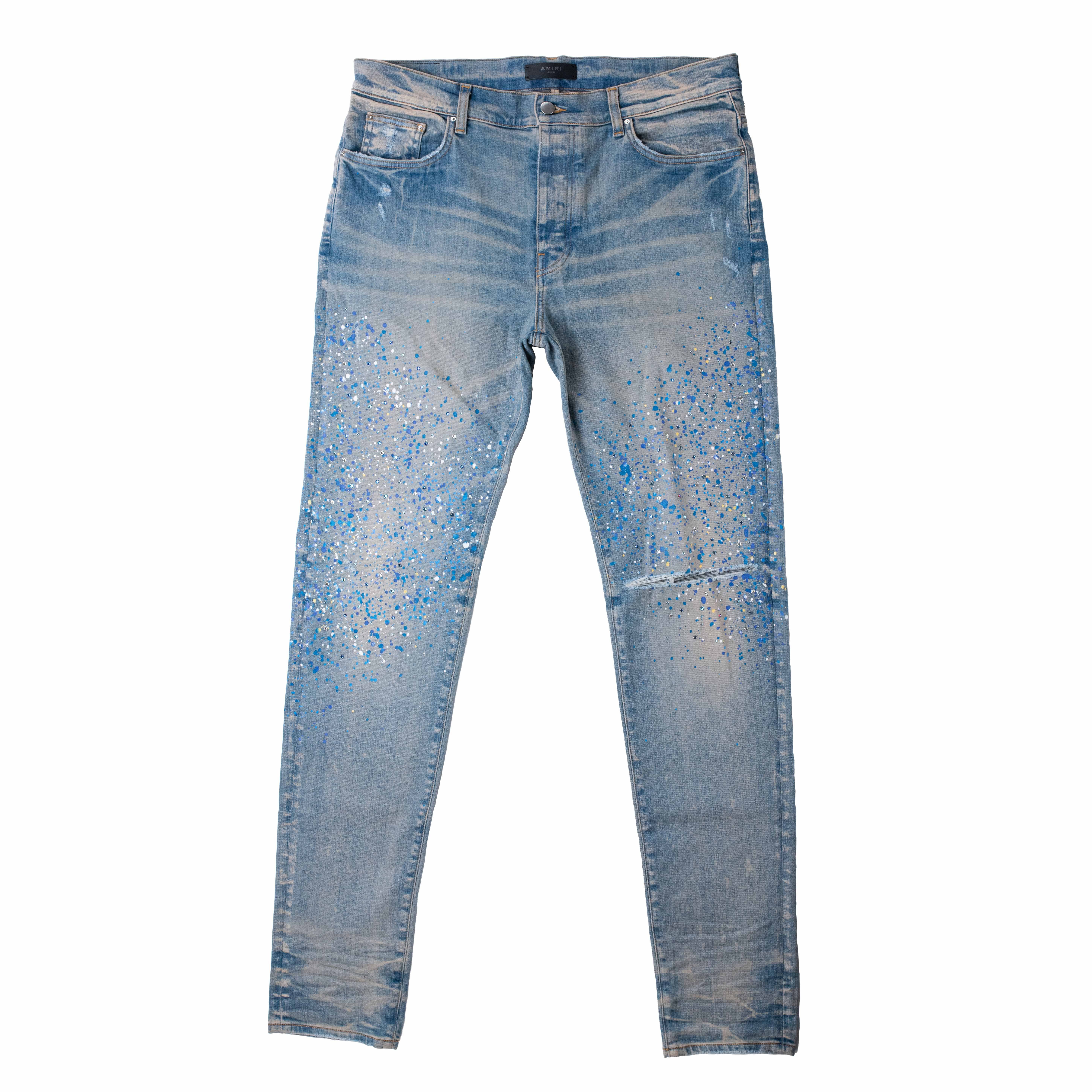 [ Amiri ] Crystal Painter Jeans 藍色水鑽牛仔褲