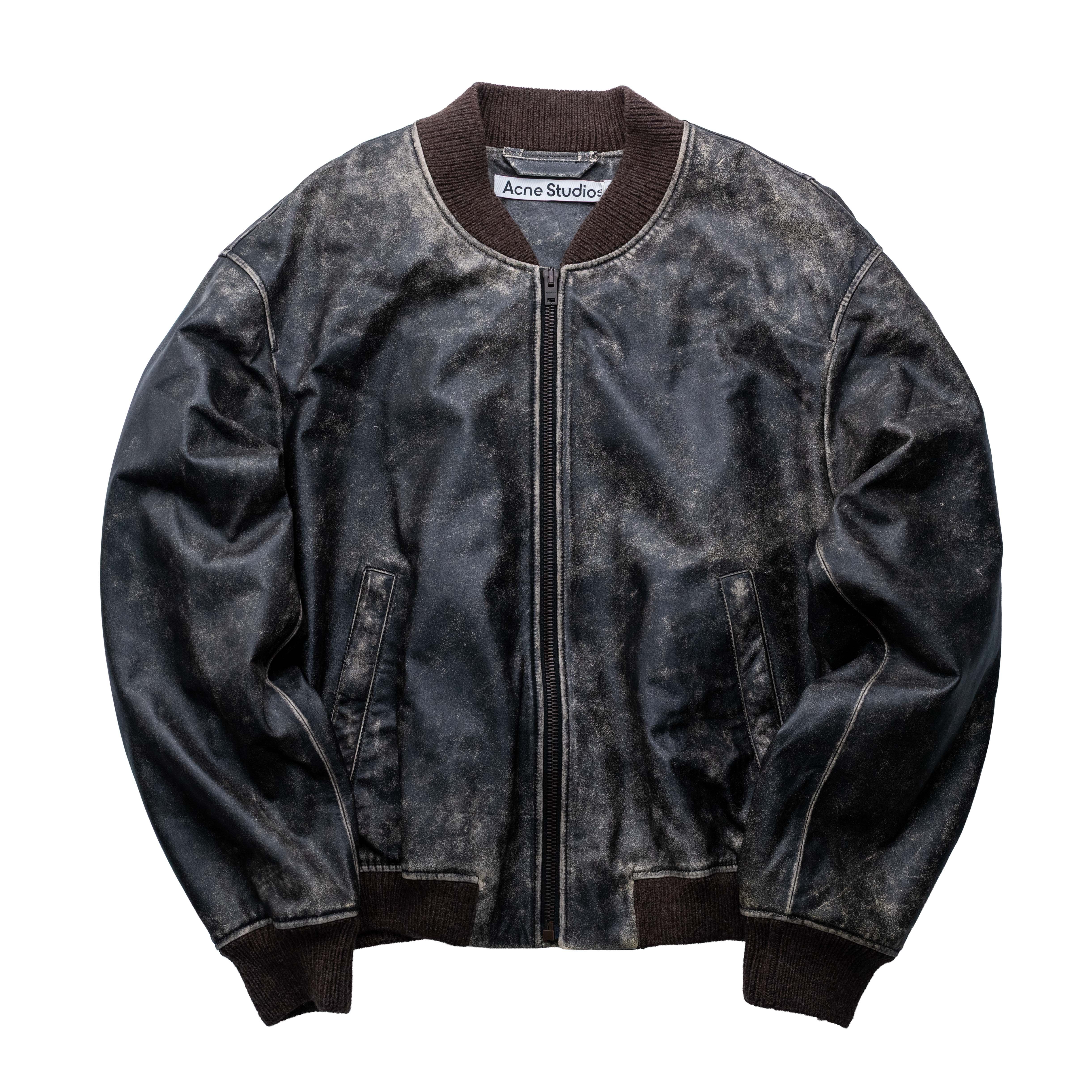Acne Studios 牛皮作舊飛行外套 黑