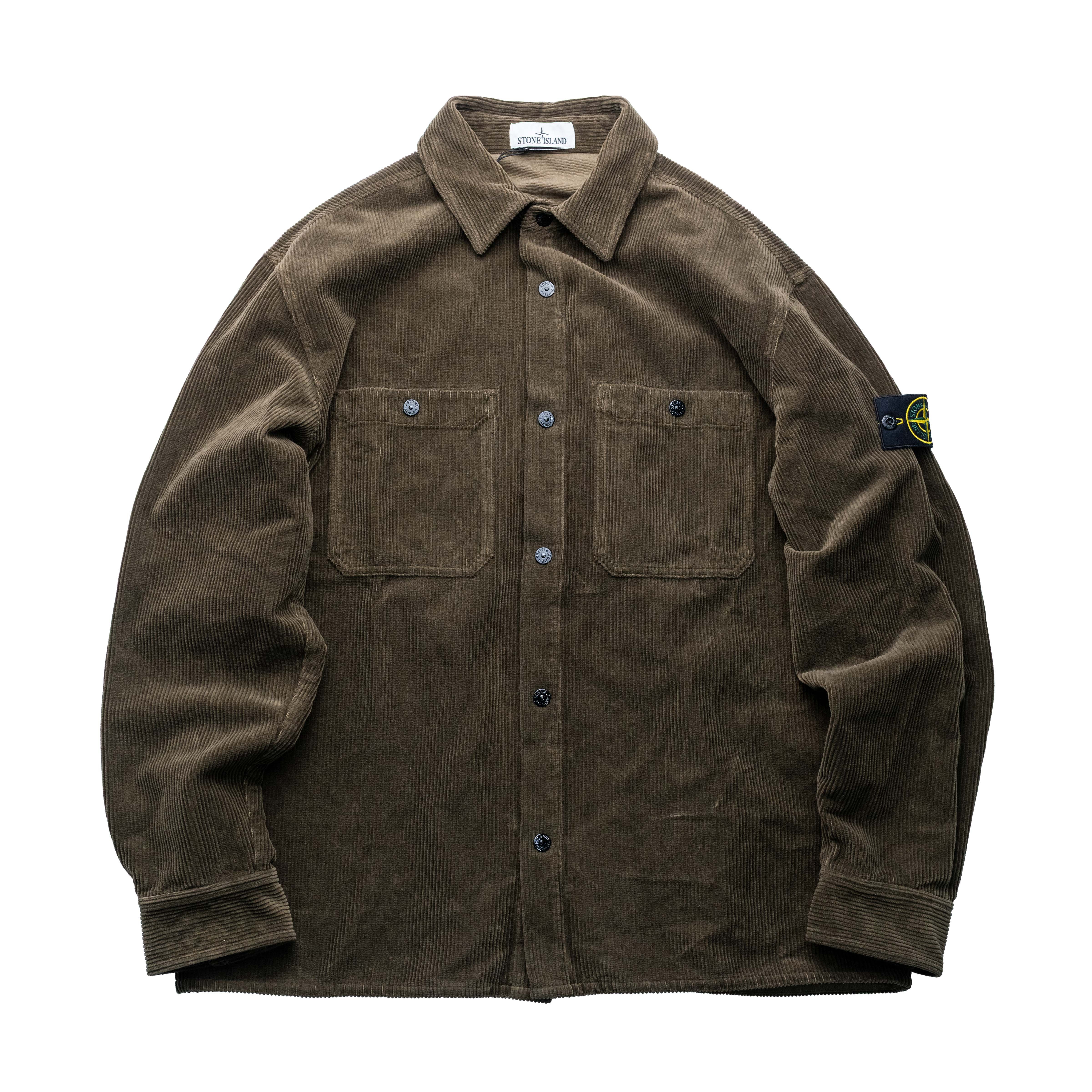 Stone Island 寬鬆壓扣燈芯絨襯衫外套 軍綠