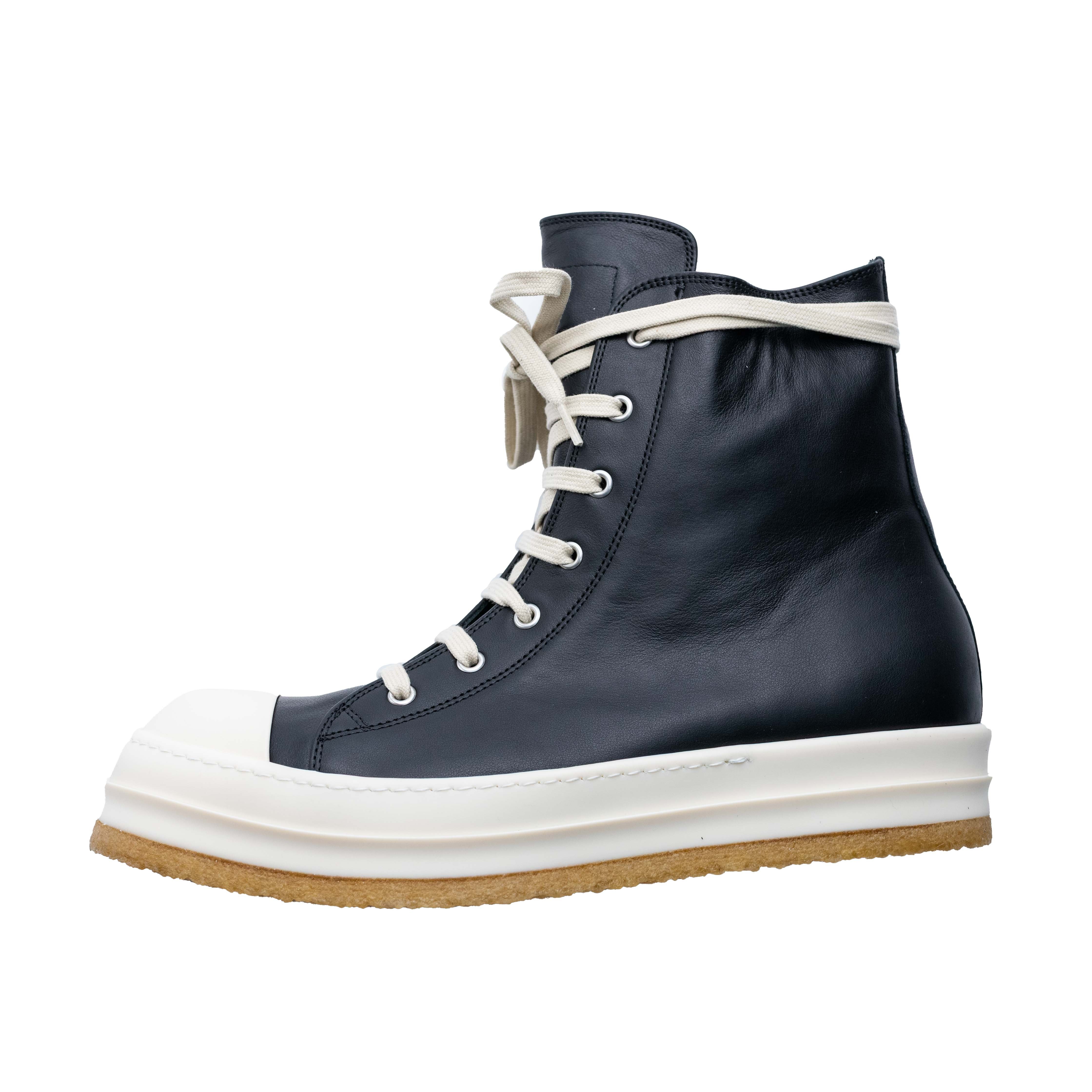 Rick Owens 主線 Creep 高筒小牛皮 白頭 黑