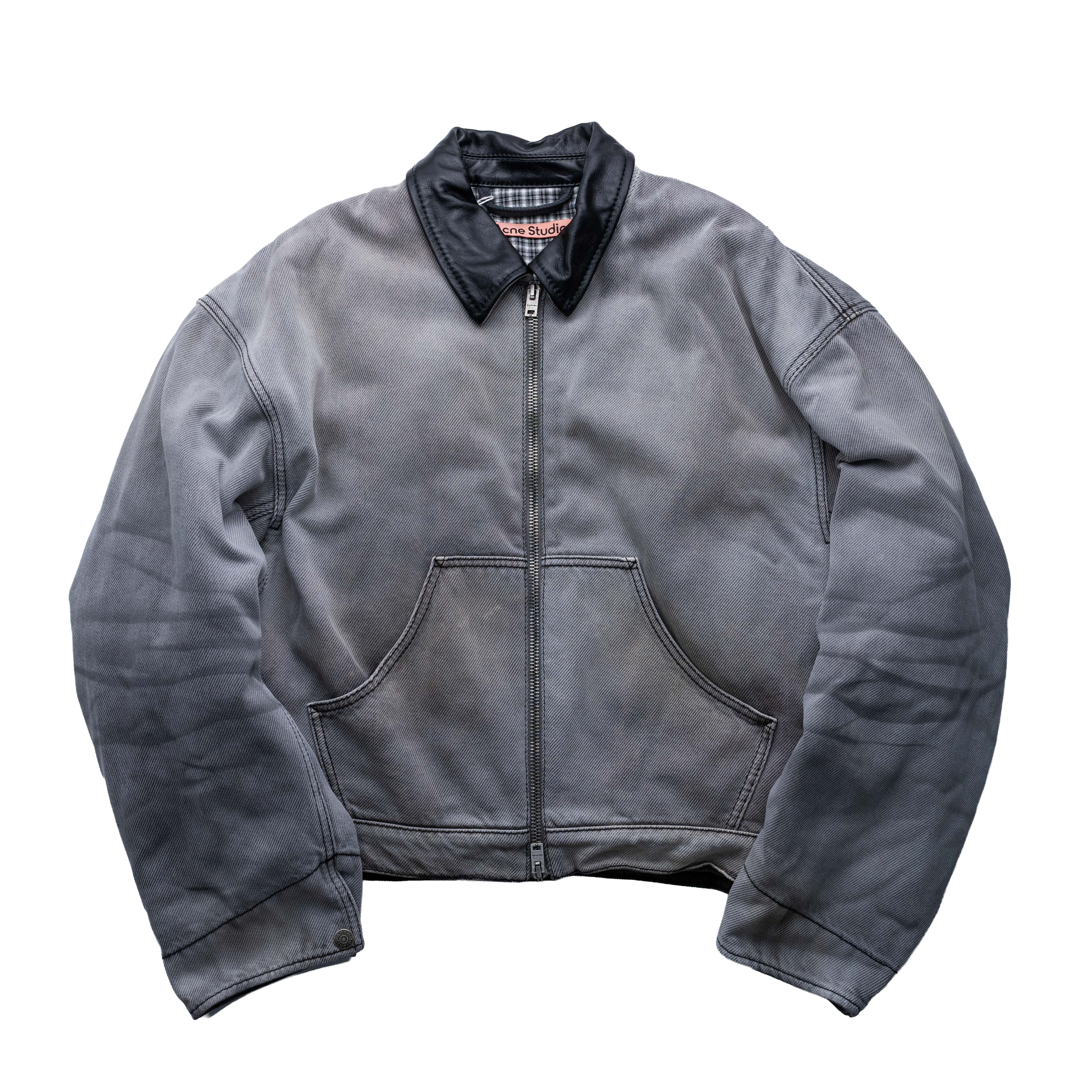 Acne Studios 羊皮皮領寬短版外套 灰