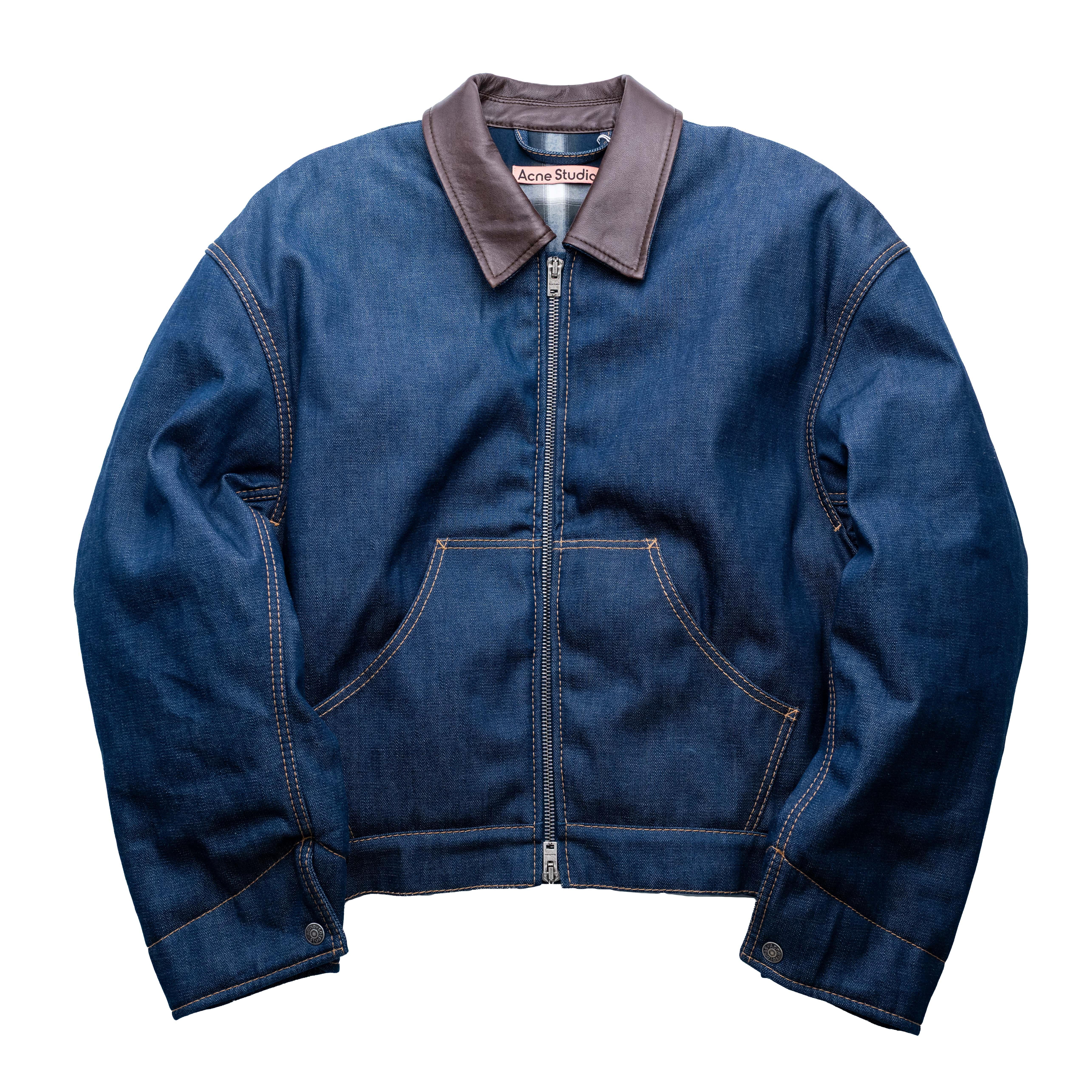 Acne Studios 羊皮皮領丹寧寬短外套 丹寧藍