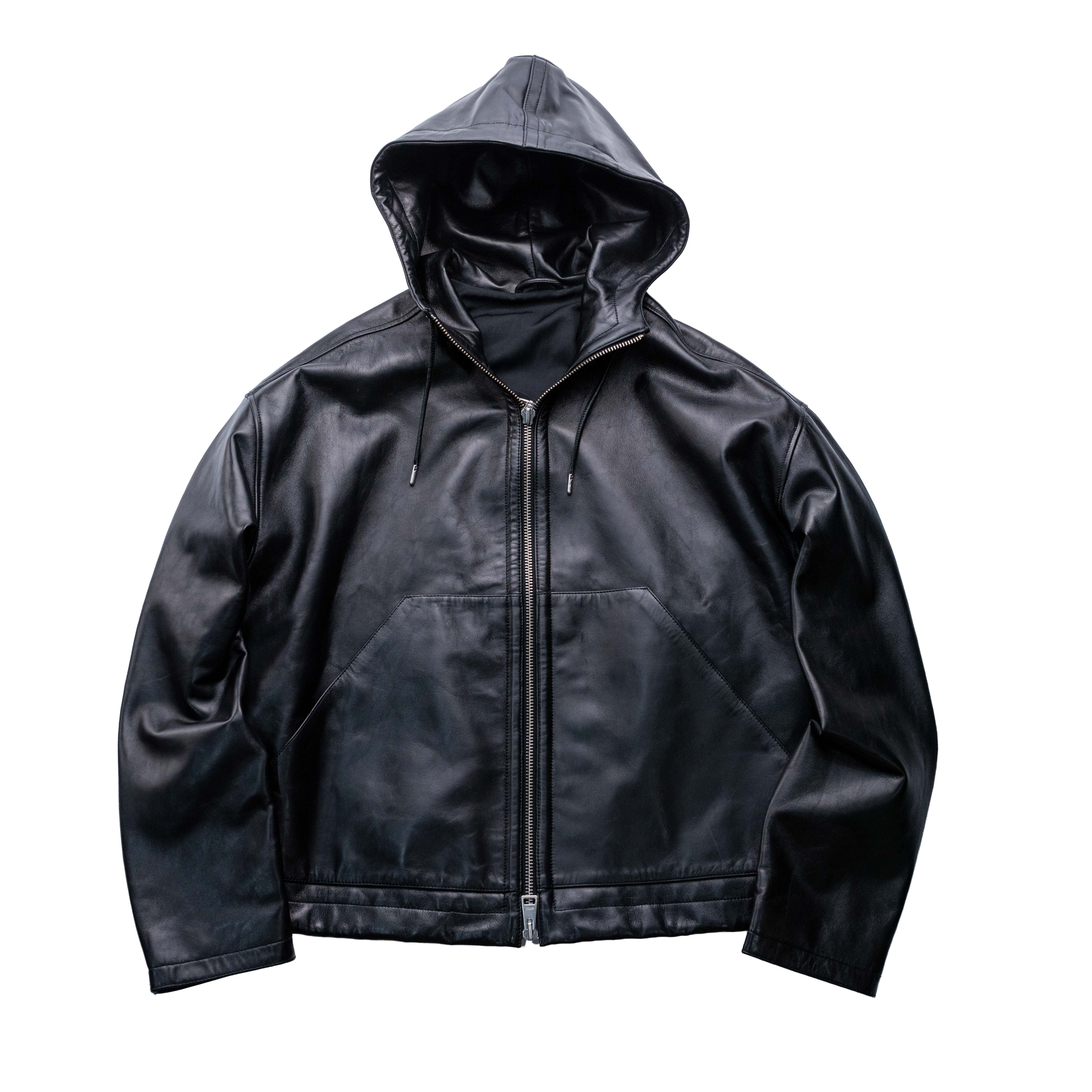 AMI PARIS 連帽寬鬆皮衣 黑