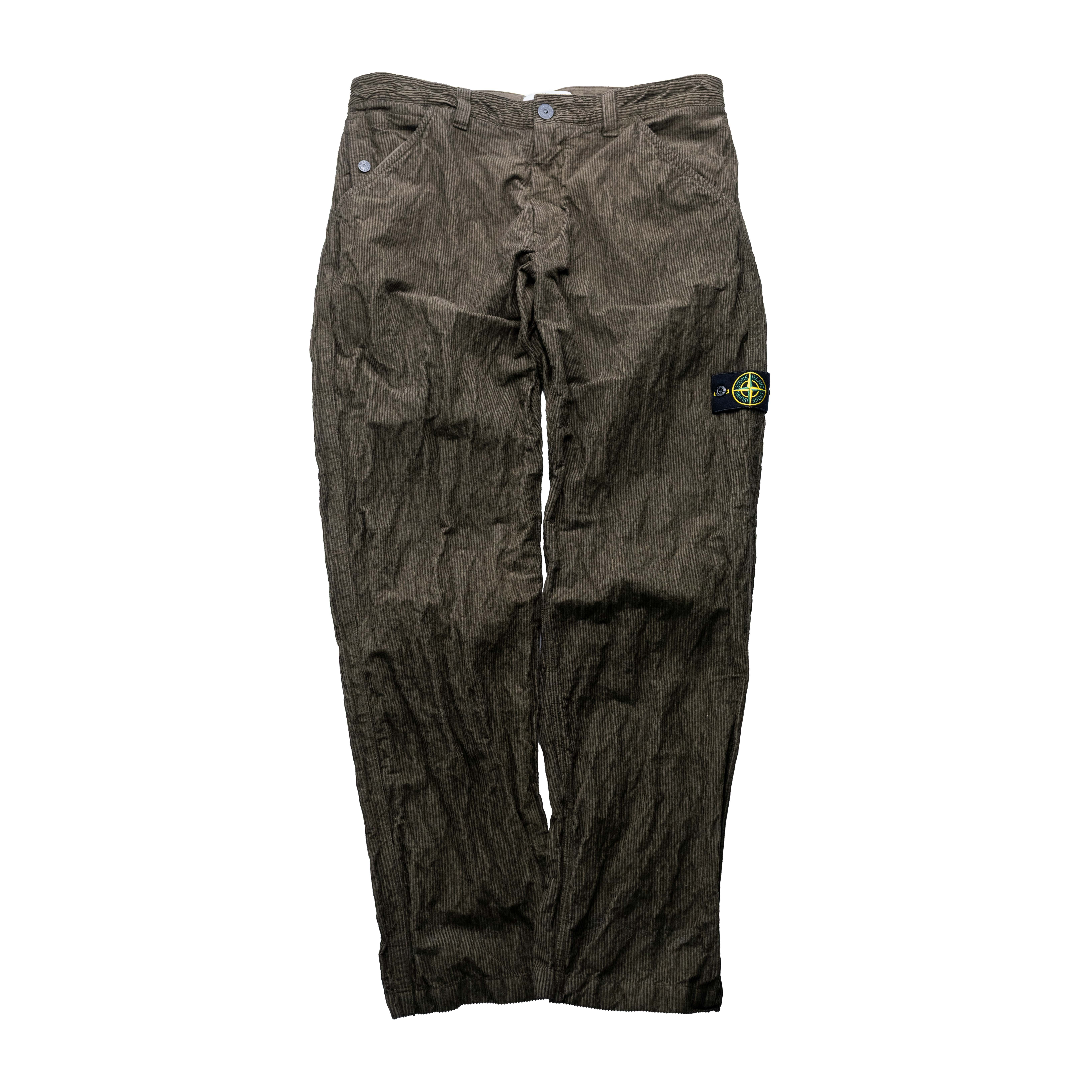 Stone Island 抓皺尼龍燈芯絨放鬆長褲 軍綠