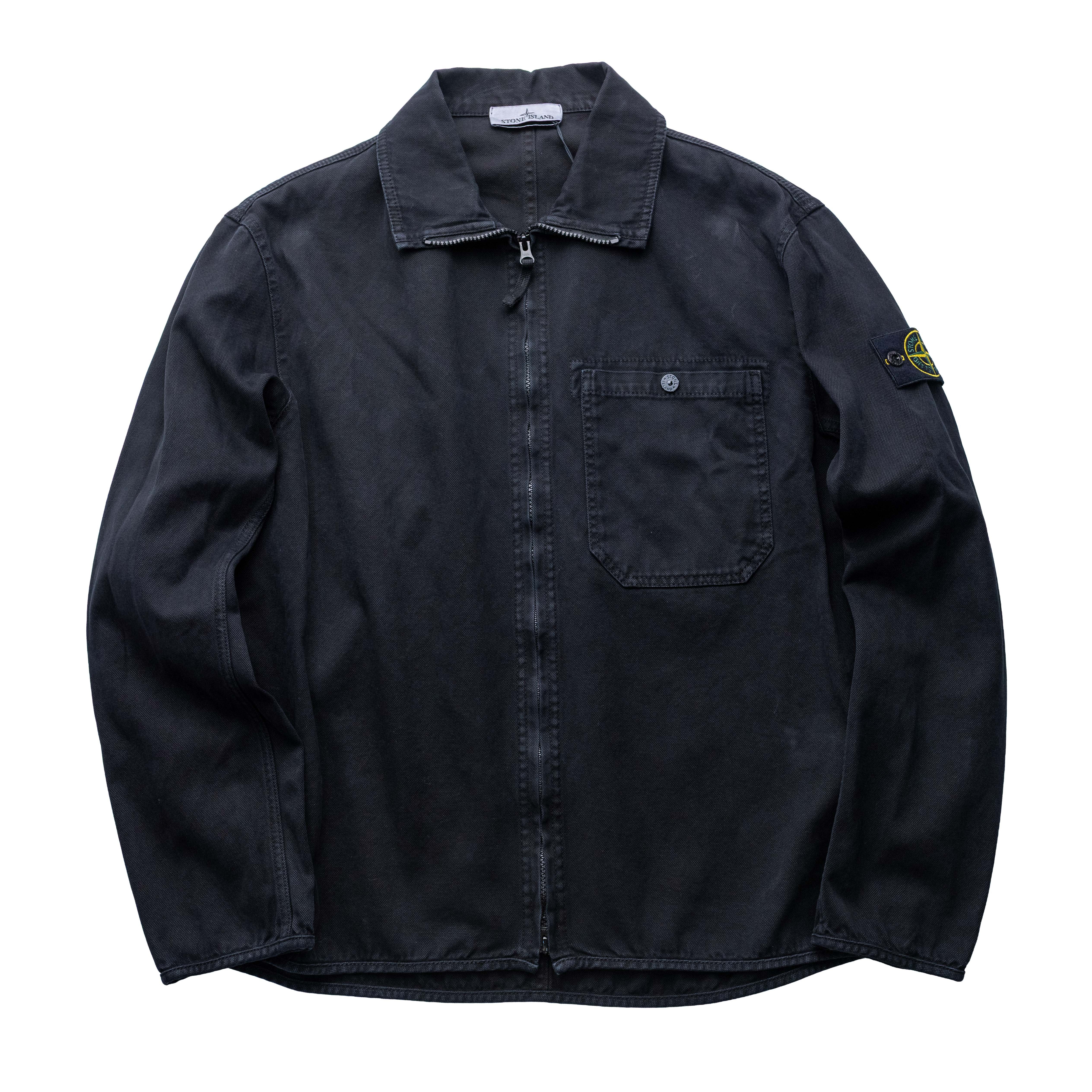 Stone Island 巴拿馬棉立領水洗襯衫外套 黑