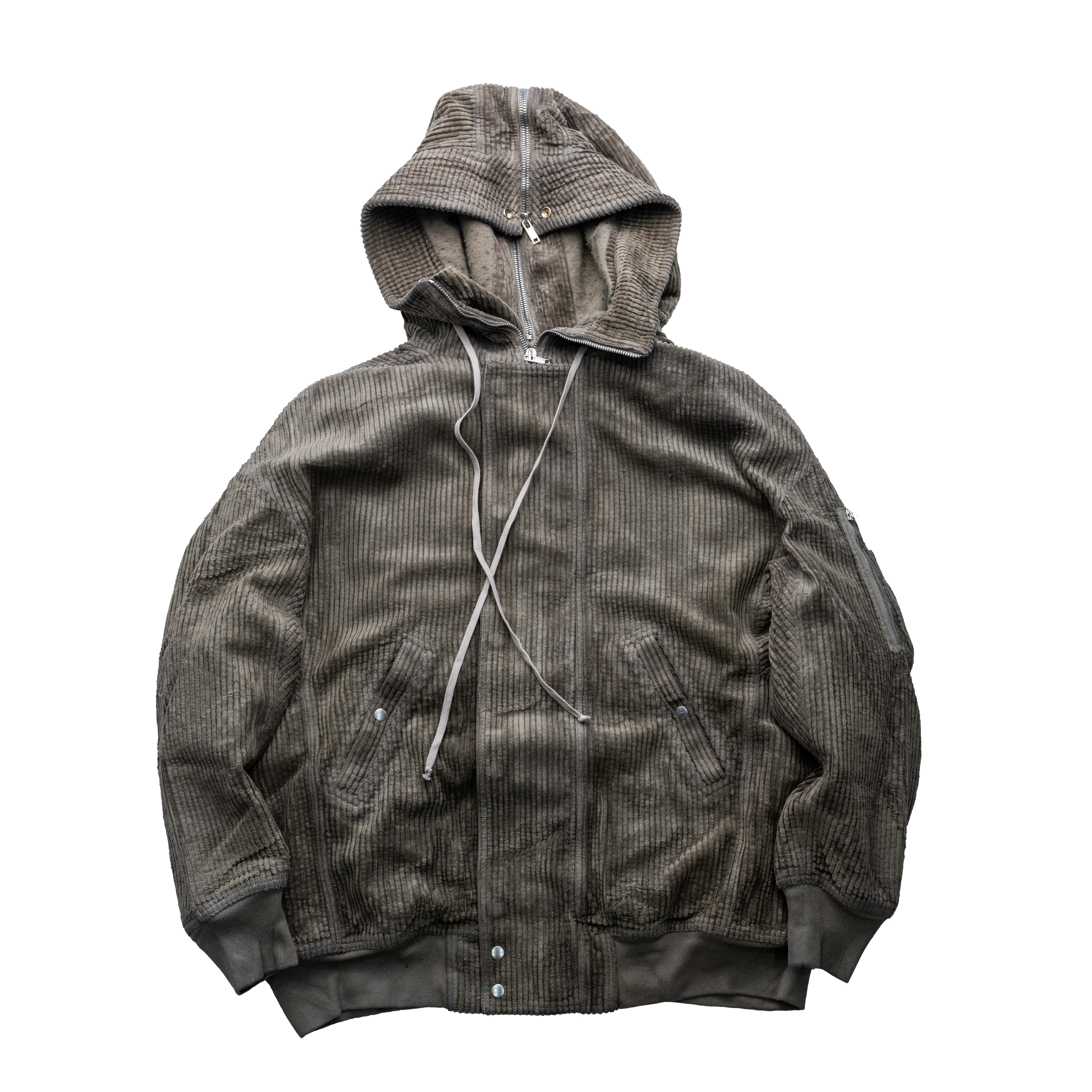 Rick Owens DRKSHDW 燈芯絨連帽長版飛行員外套 塵色