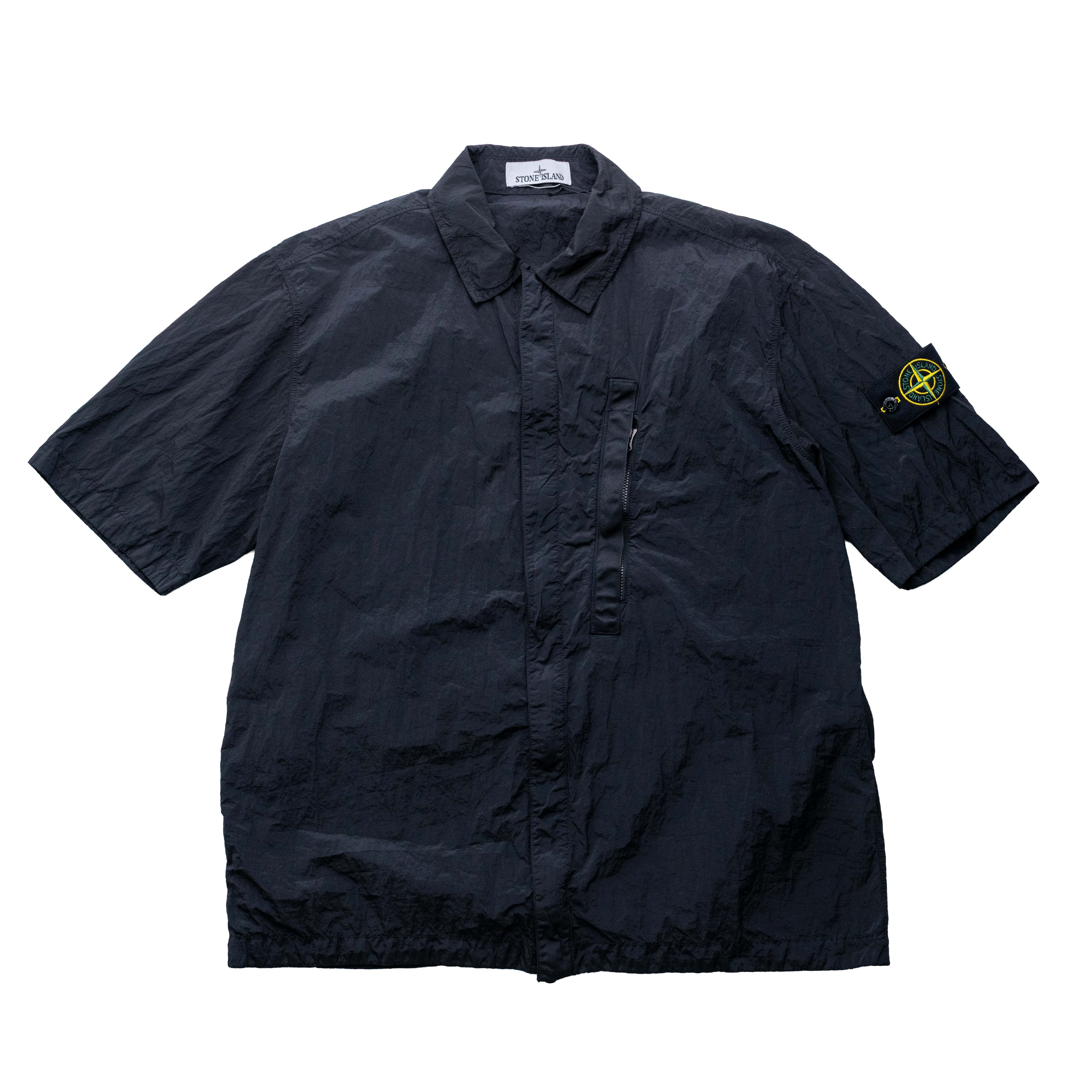 Stone Island 金屬尼龍短袖襯衫 黑
