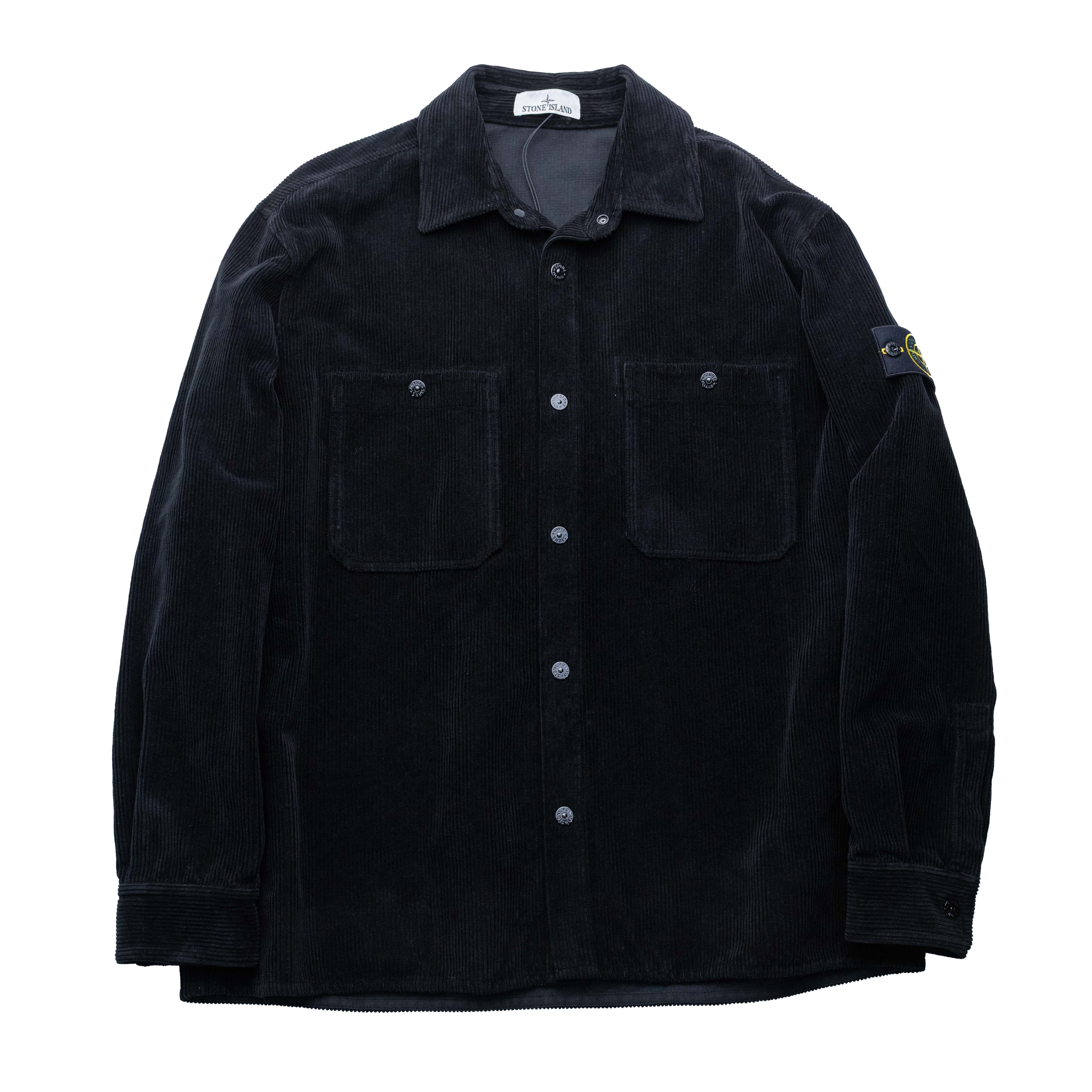 Stone Island 寬鬆壓扣燈芯絨襯衫外套 黑