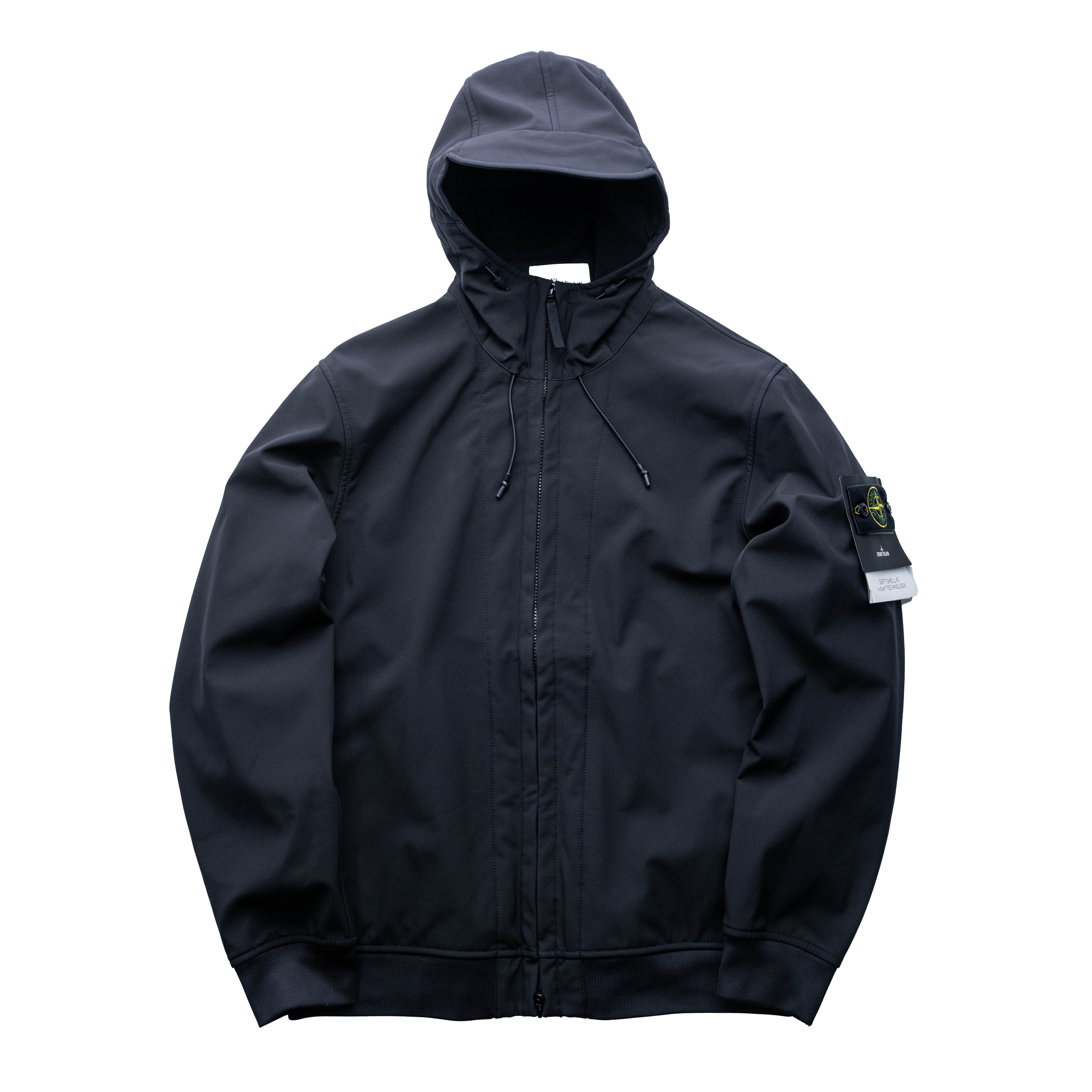 Stone Island Soft shell 刷絨連帽軟殼外套 黑