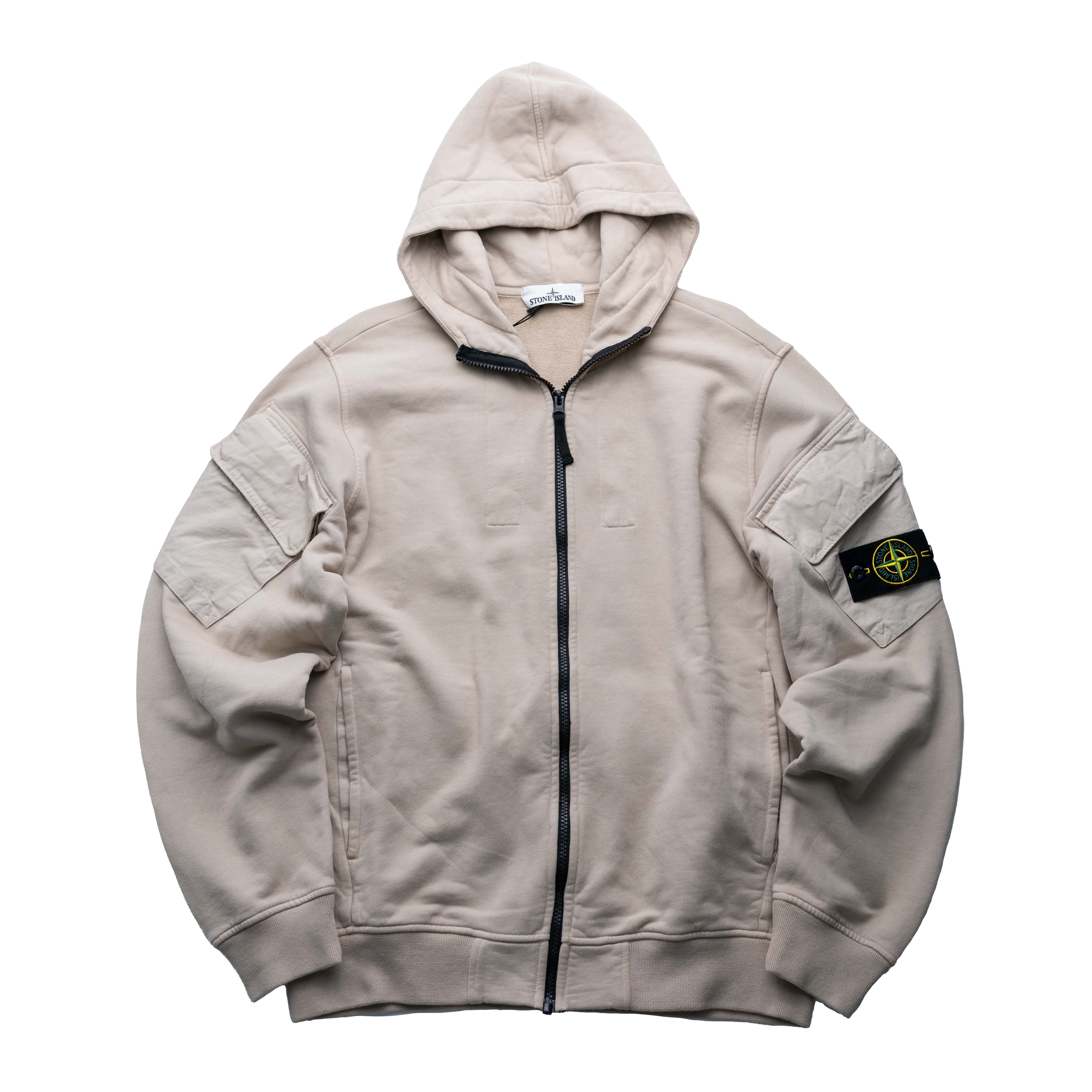 Stone Island 雙手臂口袋連帽拉鍊外套 沙漠色
