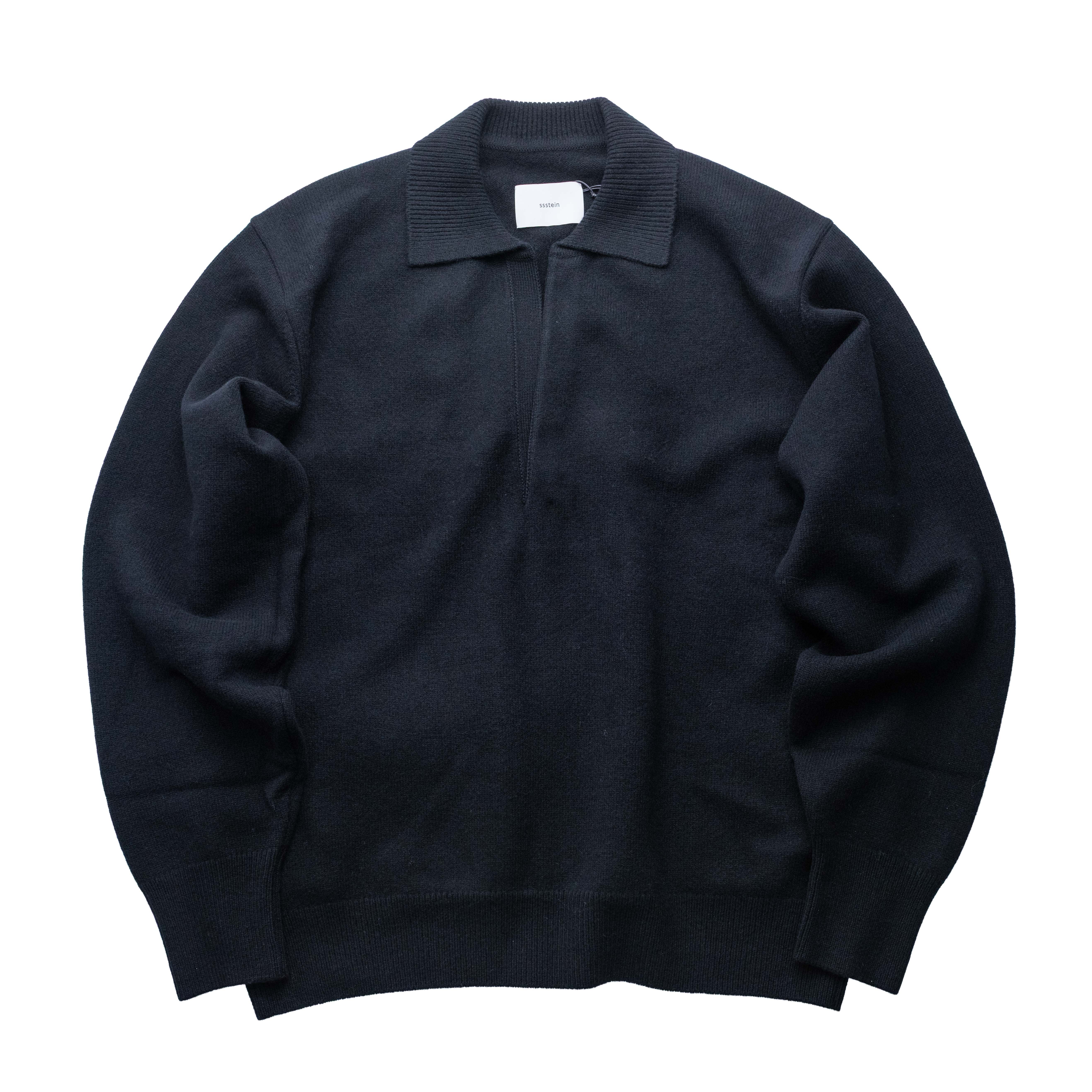 SSSTEIN EXTRA FINE WOOL KNIT SKIPPER 半開領羊毛襯衫 黑