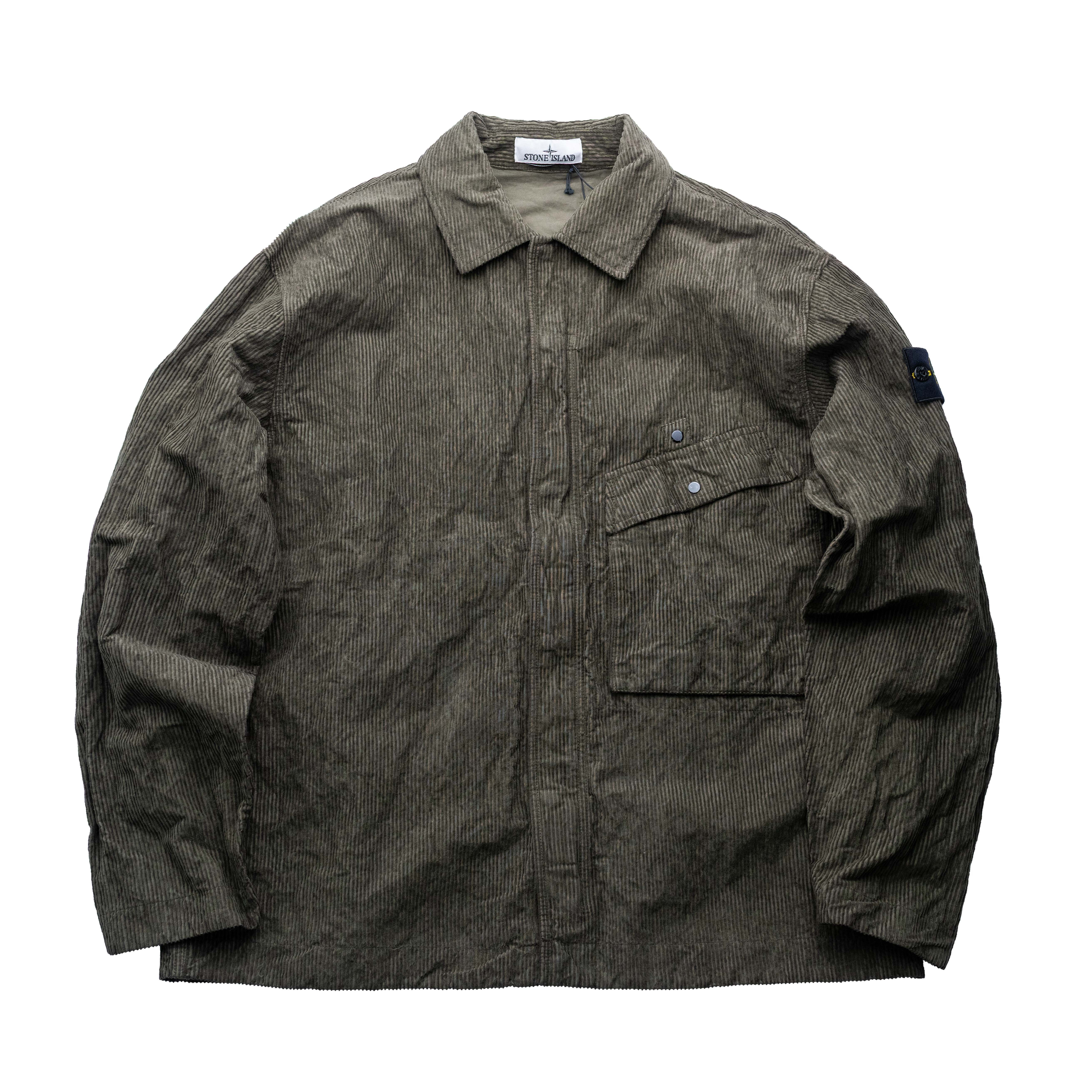 Stone Island 抓皺尼龍燈芯絨外套 軍綠