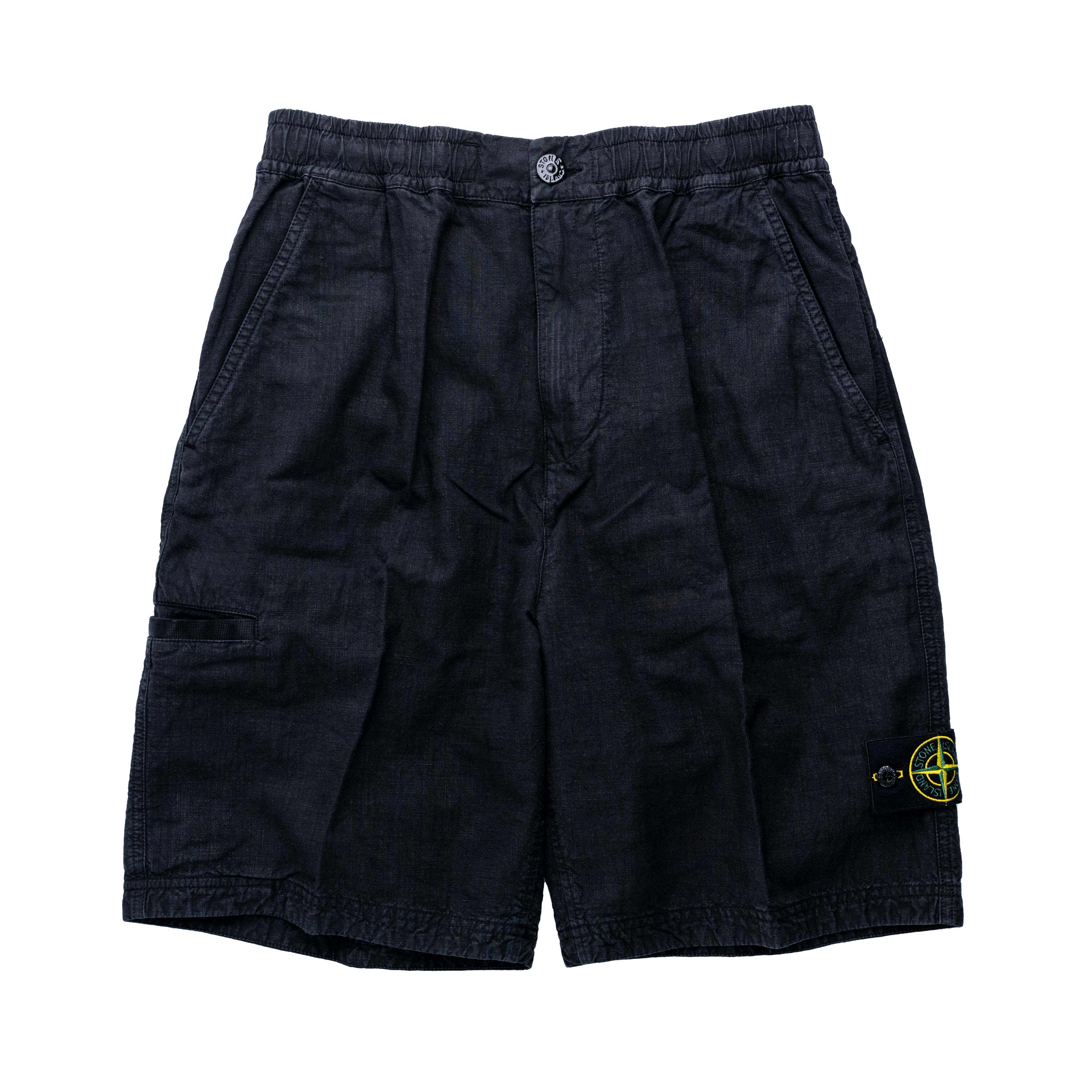 Stone Island Lino nylon Tela-tc 亞麻科技纖維短褲 黑